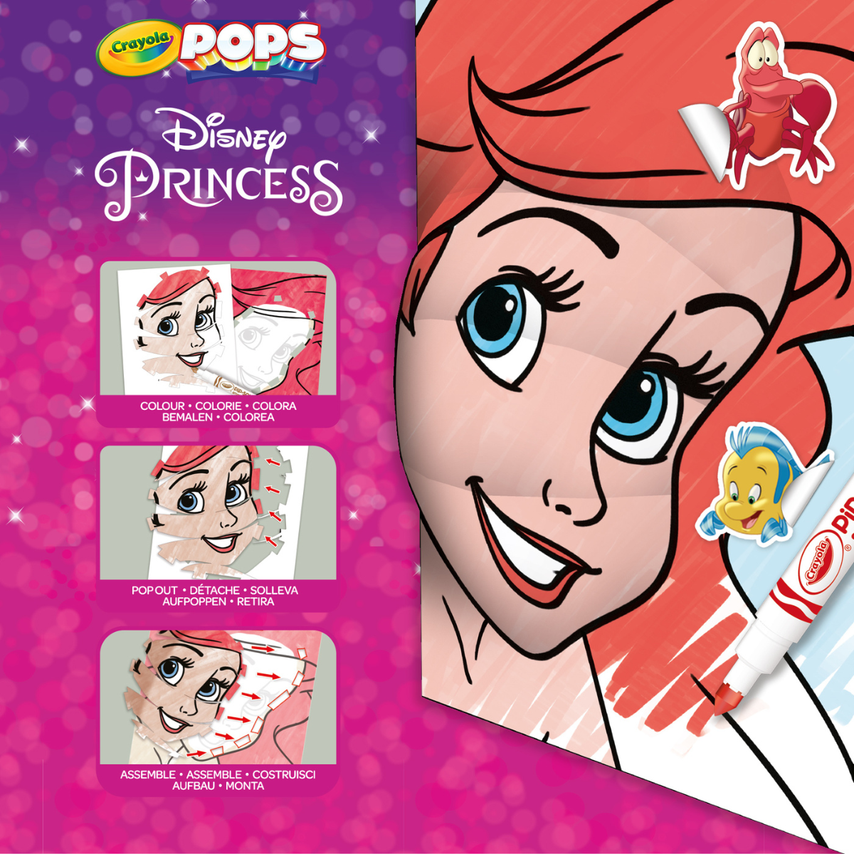 Crayola pops - set attività 3d, per colorare e creare disegni in 3d, attività creativa e regalo per bambini, soggetto disney princess, da 6 anni - CRAYOLA, DISNEY PRINCESS