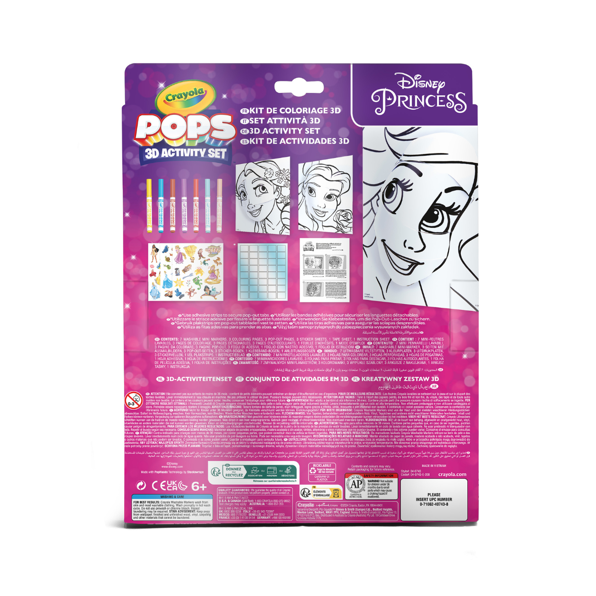 Crayola pops - set attività 3d, per colorare e creare disegni in 3d, attività creativa e regalo per bambini, soggetto disney princess, da 6 anni - CRAYOLA, DISNEY PRINCESS