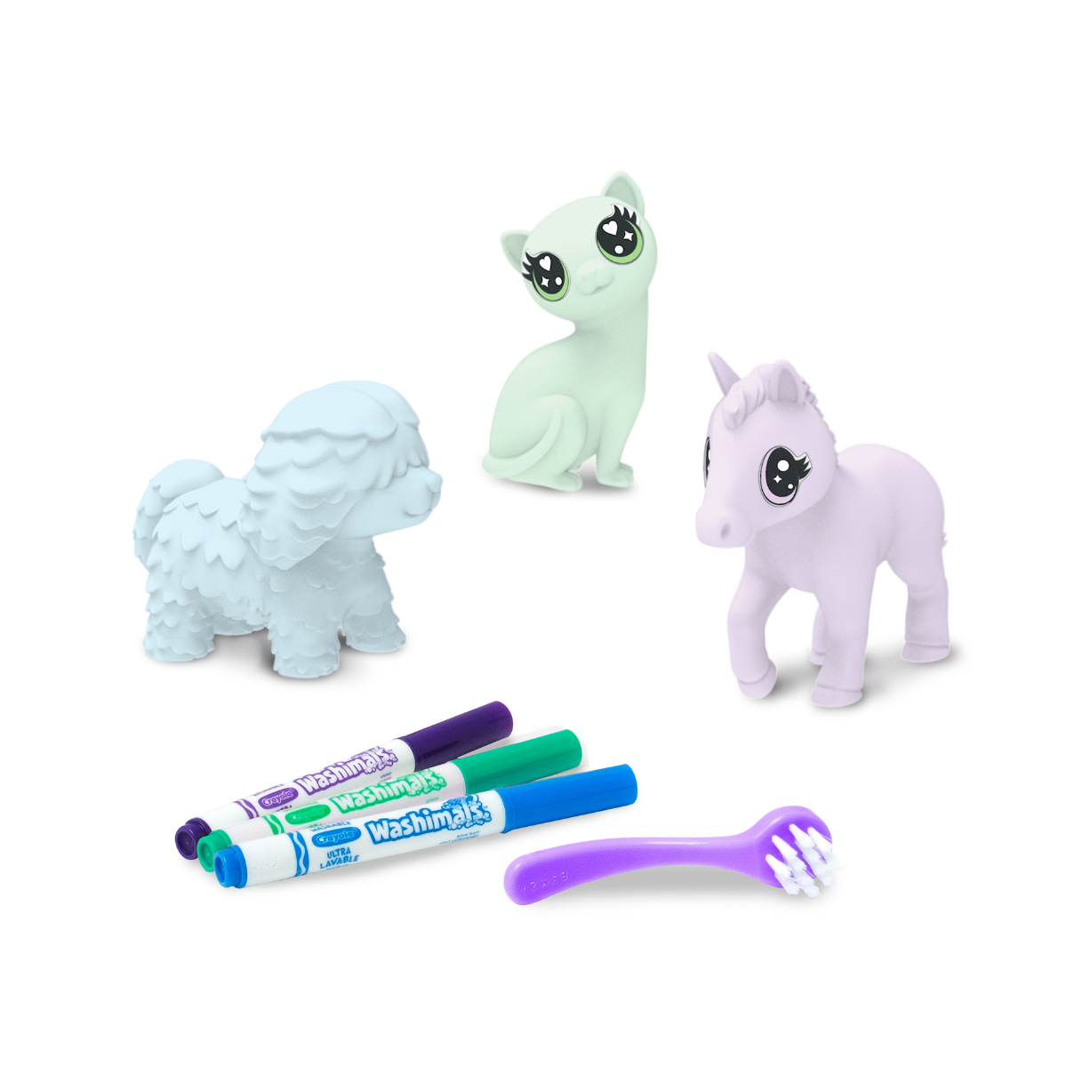 Crayola washimals pastel pets - set ricarica con 3 cuccioli, 3 pennarelli lavabili e spazzolina, gioco e regalo per bambini, da 3 anni - CRAYOLA