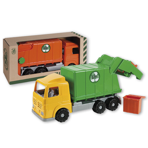 Camion spazzatura  cm 45 in scatola cartone riciclabile, con cassonetto, in due colori - 