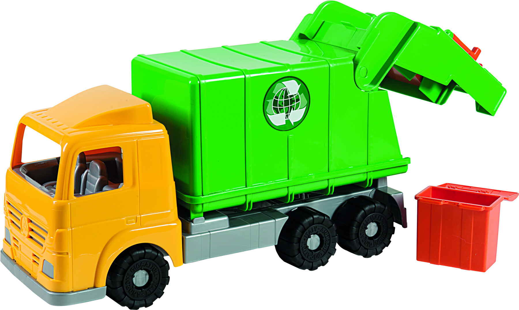 Camion spazzatura  cm 45 in scatola cartone riciclabile, con cassonetto, in due colori - 