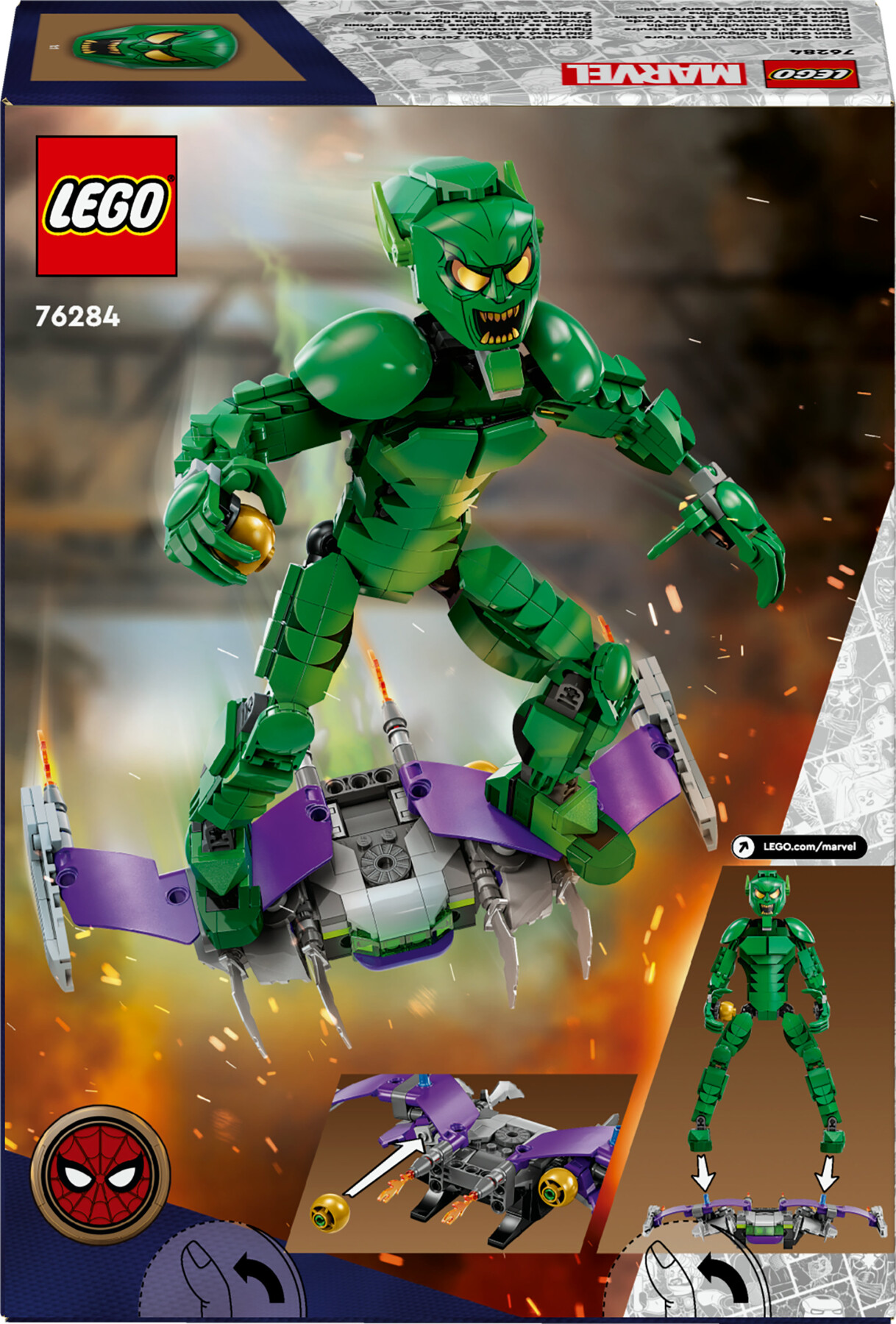 Lego marvel 76284 personaggio costruibile di goblin, gioco per bambini 8+, action figure snodabile del nemico di spider-man - LEGO SUPER HEROES