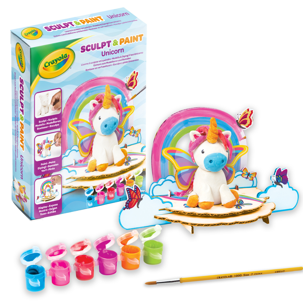 Crayola - modella & dipingi il tuo unicorno, argilla modellabile autoindurente, con tempere e accessori per decorare, attività creativa e regalo per bambini e bambine, da 5 anni - CRAYOLA