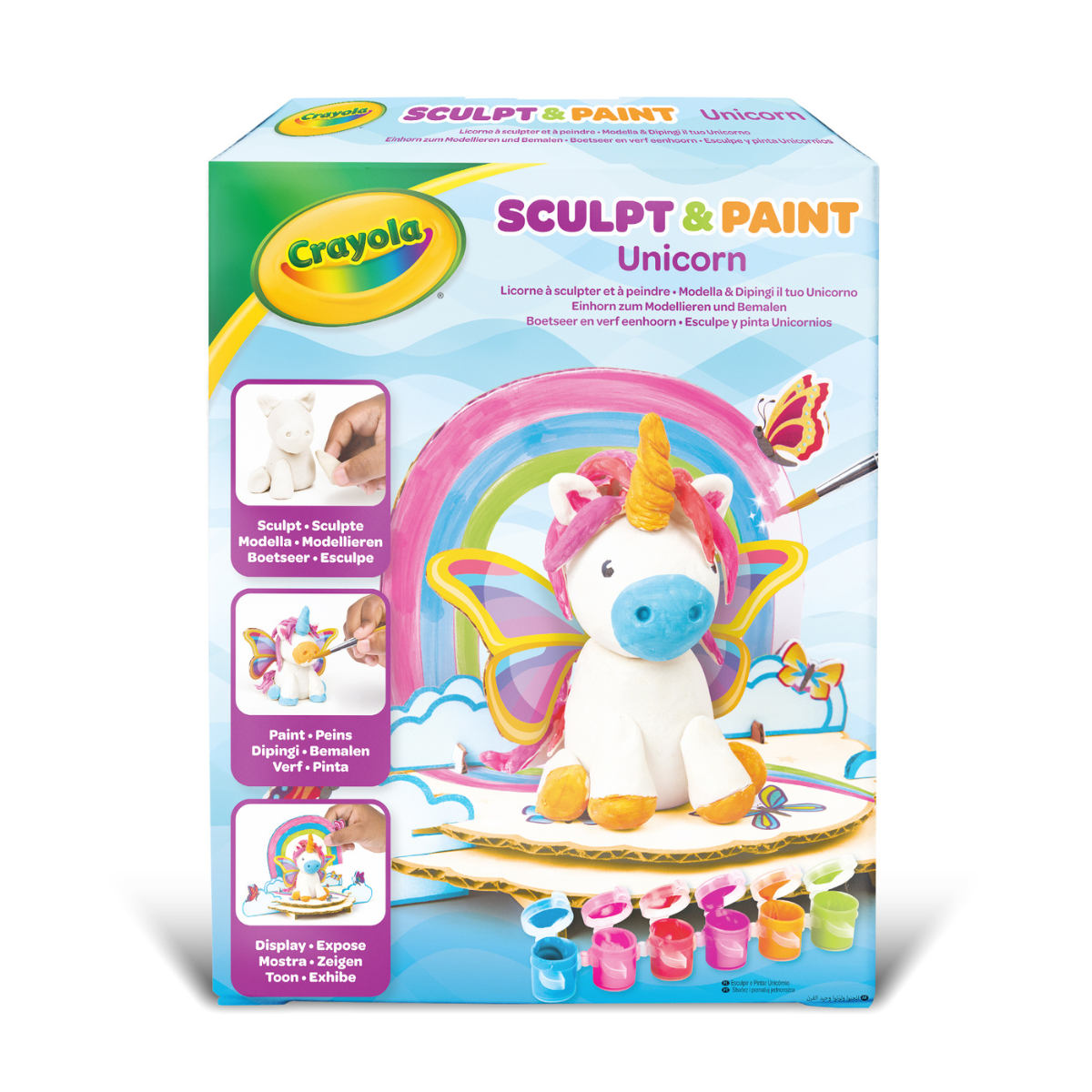 Crayola - modella & dipingi il tuo unicorno, argilla modellabile autoindurente, con tempere e accessori per decorare, attività creativa e regalo per bambini e bambine, da 5 anni - CRAYOLA