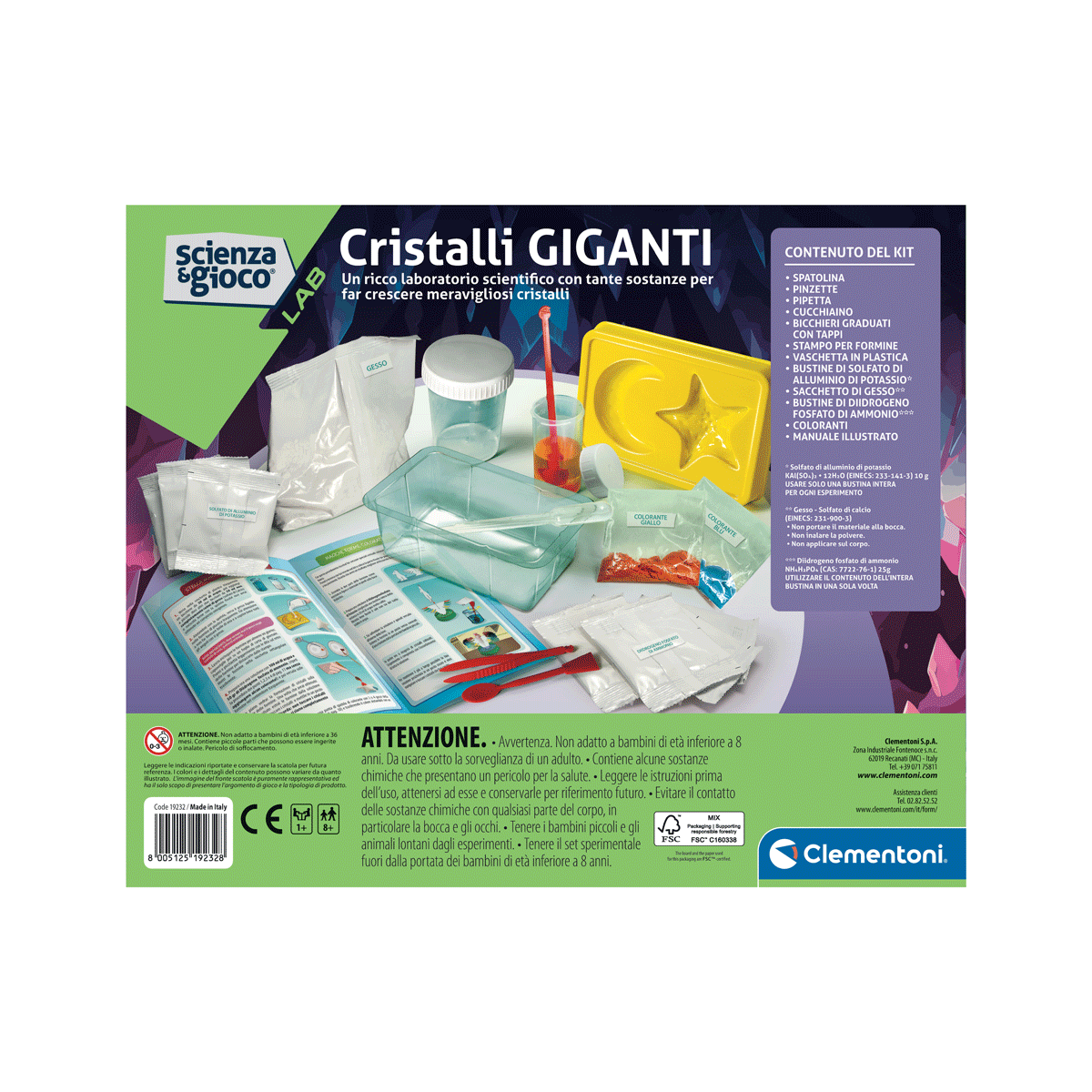 Clementoni - science & play lab - cristalli giganti, 19232 - Scienza e Gioco