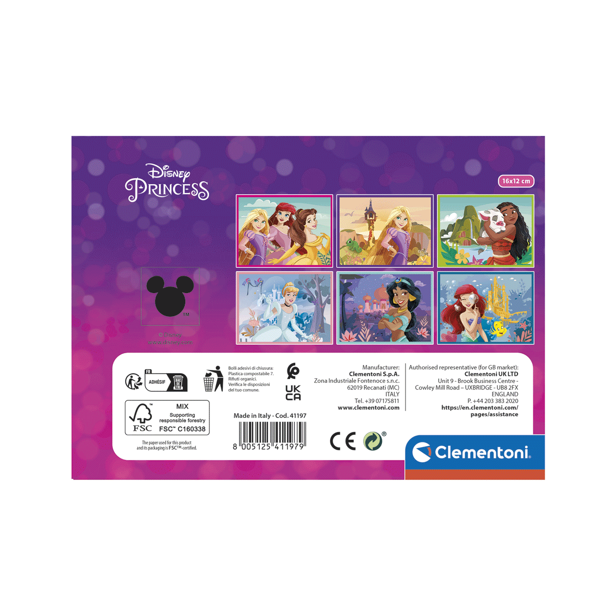 Clementoni - supercolor puzzle disney princess - 12 pezzi, 41197 - CLEMENTONI