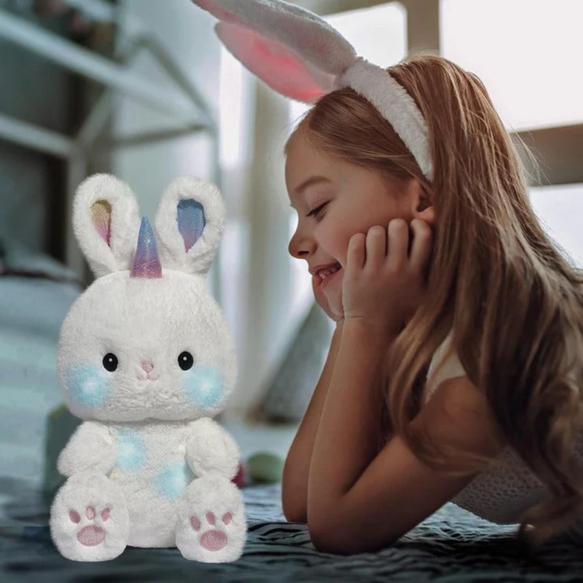 Peluche luminoso bunnycorn glow brights con suoni e led 38 cm - FAO Schwarz