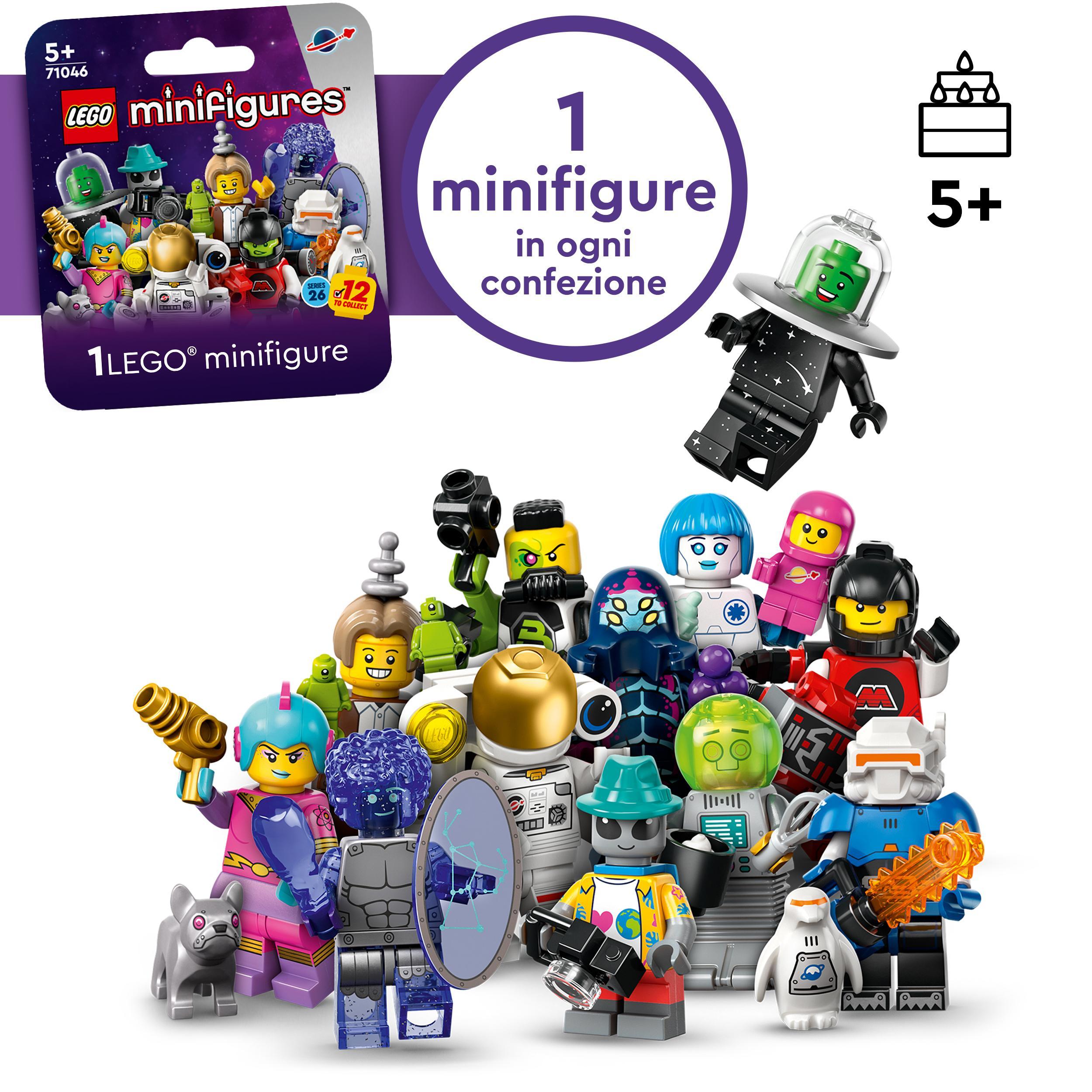 Lego minifigures 71046 serie 26 spazio, scatola con 1 di 12 personaggi giocattolo a caso da collezione, giochi per bambini 5+ - Lego