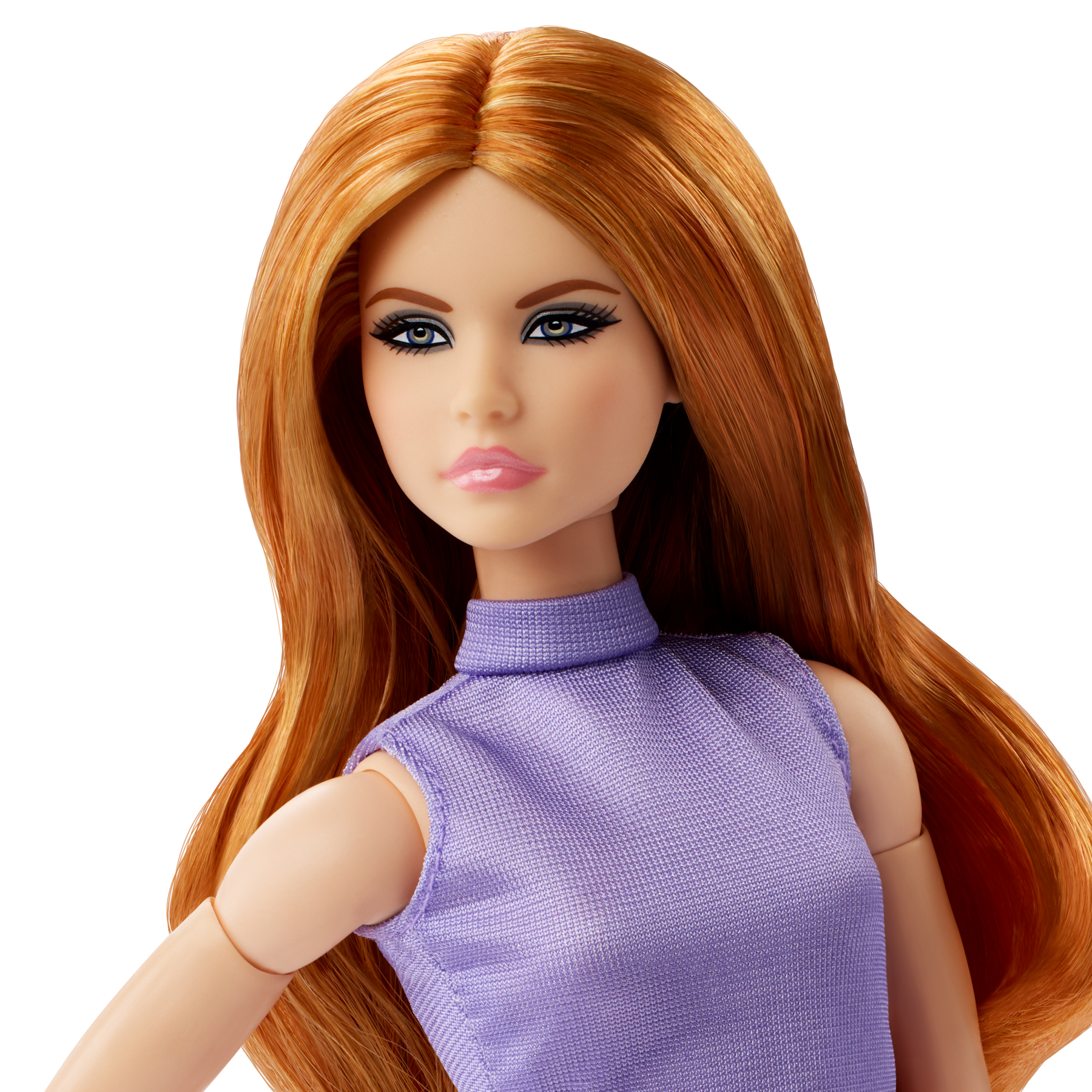 Barbie looks - bambola da collezione n. 20, barbie con capelli rossi e look moderno anni 2000, top lavanda, gonna in finta pelle e stivali al ginocchio - Barbie