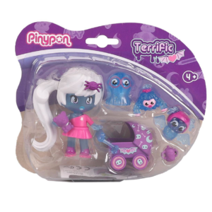 Pinypon terrific my monsters & me, personaggio pinypon fantasma e 3 animali domestici, con accessori. per bambine/i da 4 anni - PINYPON