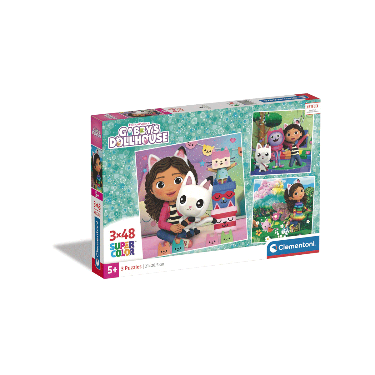 Clementoni - supercolor puzzle gabby's dollhouse - 3x48 pezzi, 25295 - CLEMENTONI