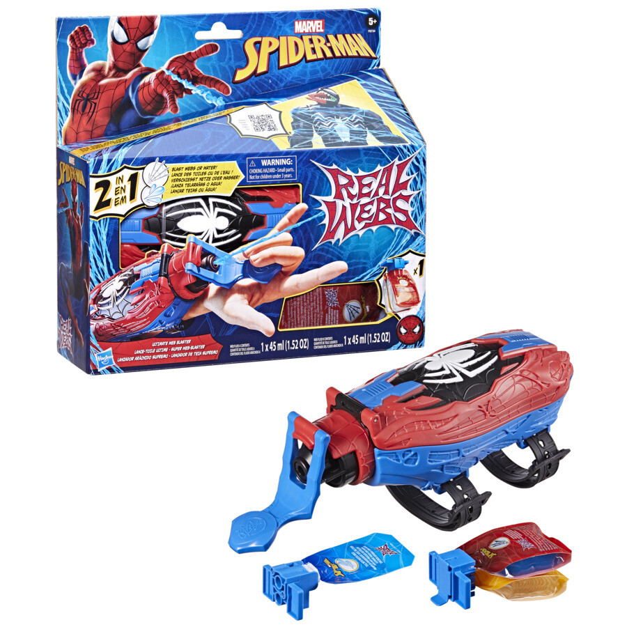 Hasbro marvel spider-man, spider-man real webs ultimate blaster, blaster spara ragnatele,  giocattolo per giochi d'imitazione, giocattoli di spider-man, per bambini e bambine dai 5 anni in su - Spiderman
