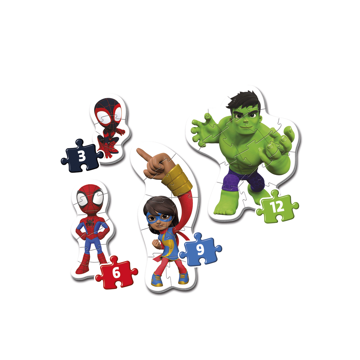 Clementoni - supercolor puzzle marvel spidey and his amazing friends - 3+6+9+12 pezzi, 20836 - CLEMENTONI