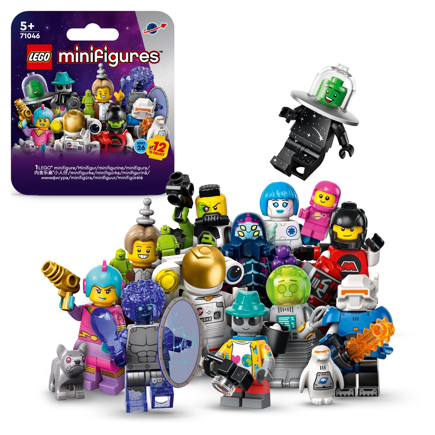 Lego minifigures 71046 serie 26 spazio, scatola con 1 di 12 personaggi giocattolo a caso da collezione, giochi per bambini 5+ - Lego