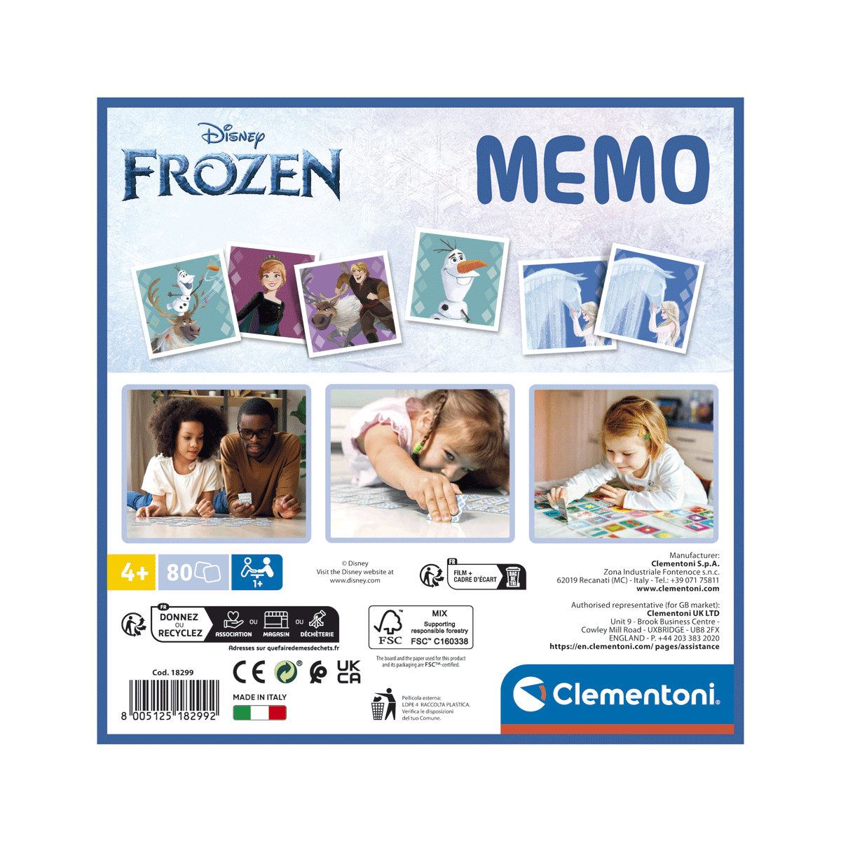 Clementoni - memo disney frozen - gioco educativo, 18299 - SAPIENTINO