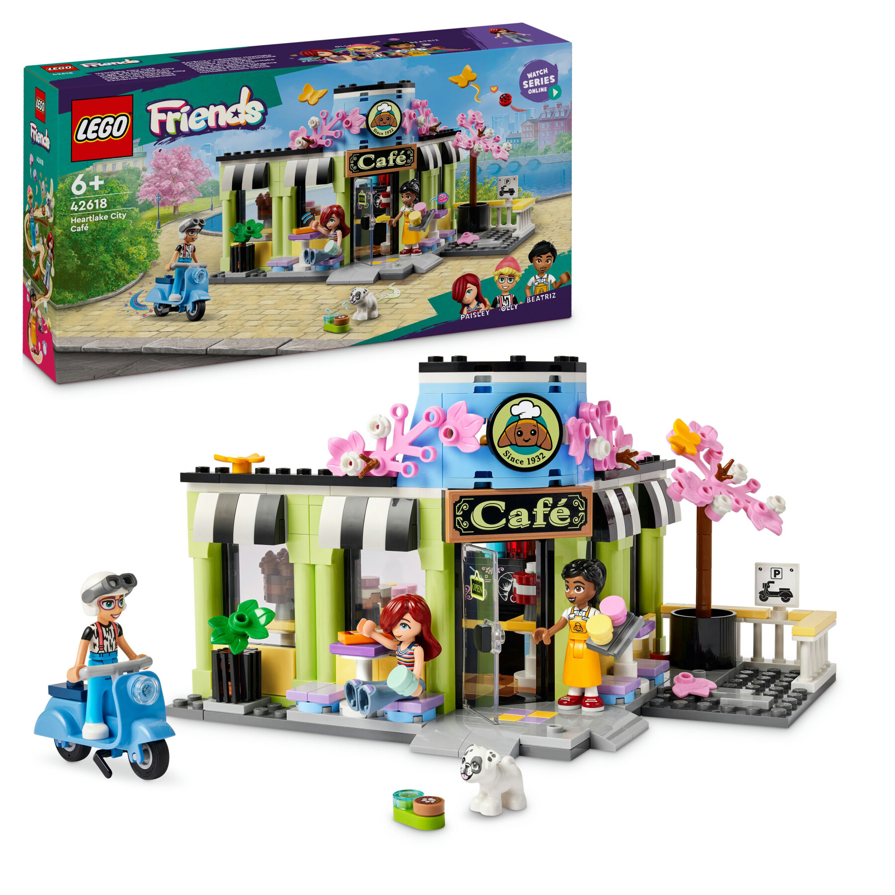 Lego friends 42618 caffè di heartlake city, giochi didattici per bambini 6+, negozio giocattolo con 3 mini bamboline e cane - LEGO FRIENDS