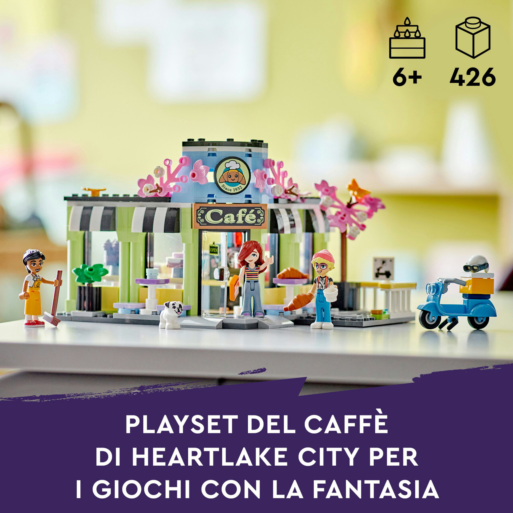 Lego friends 42618 caffè di heartlake city, giochi didattici per bambini 6+, negozio giocattolo con 3 mini bamboline e cane - LEGO FRIENDS