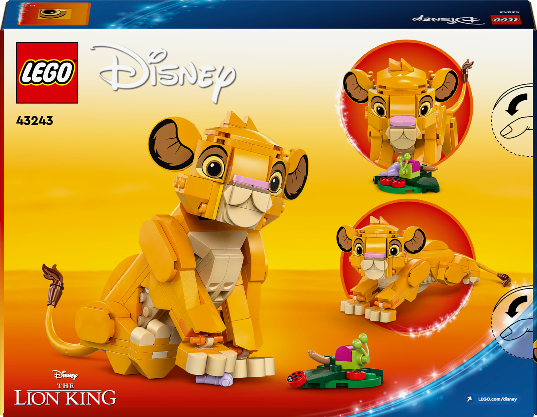 Lego disney 43243 simba, il cucciolo del re leone, giochi di fantasia per bambini 6+ anni, personaggio giocattolo costruibile - Lego