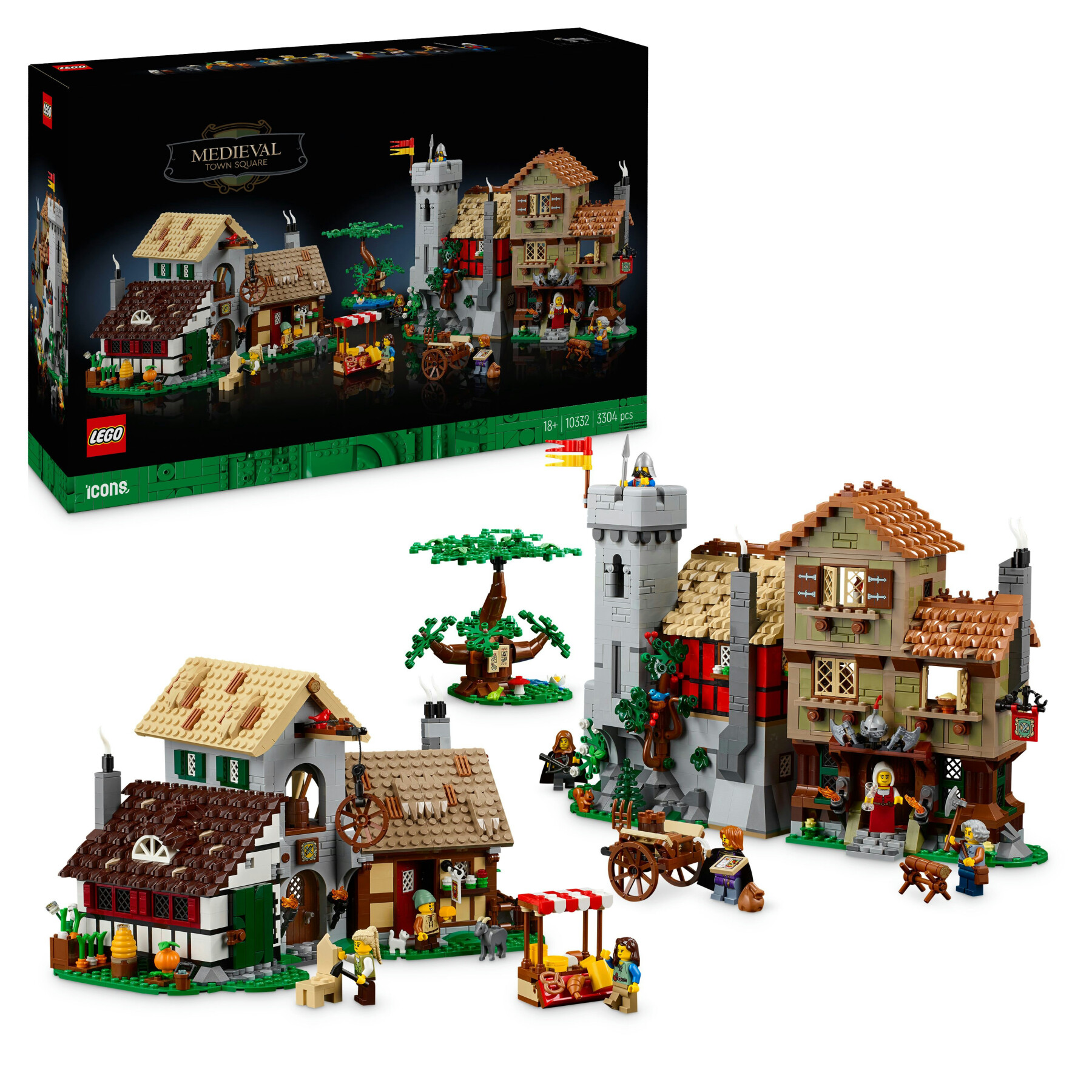 Lego icons 10332 piazza della città medievale, kit modellismo per adulti da costruire con 8 minifigure, regalo per lui o lei - LEGO ICONS
