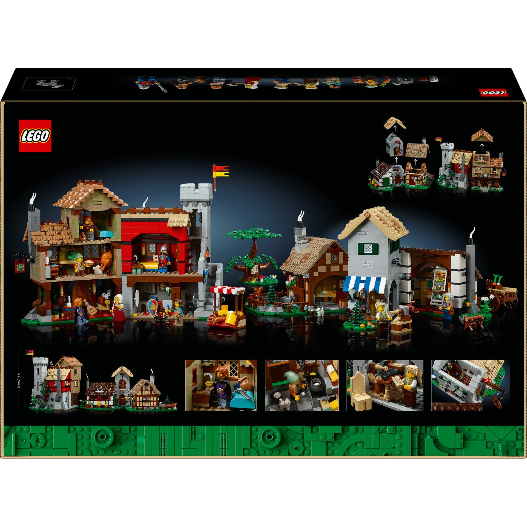 Lego icons 10332 piazza della città medievale, kit modellismo per adulti da costruire con 8 minifigure, regalo per lui o lei - LEGO ICONS