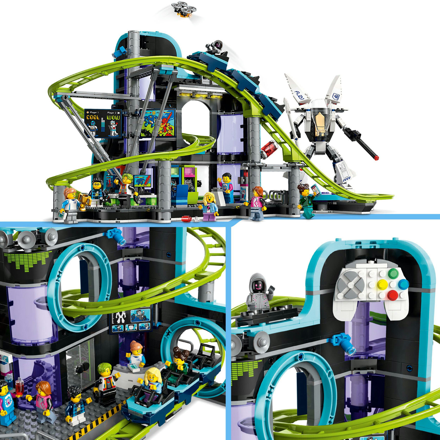 Lego city 60421 montagne russe di robot world, parco giochi per bambini 8+ anni da costruire con mech giocattolo snodabile - LEGO CITY