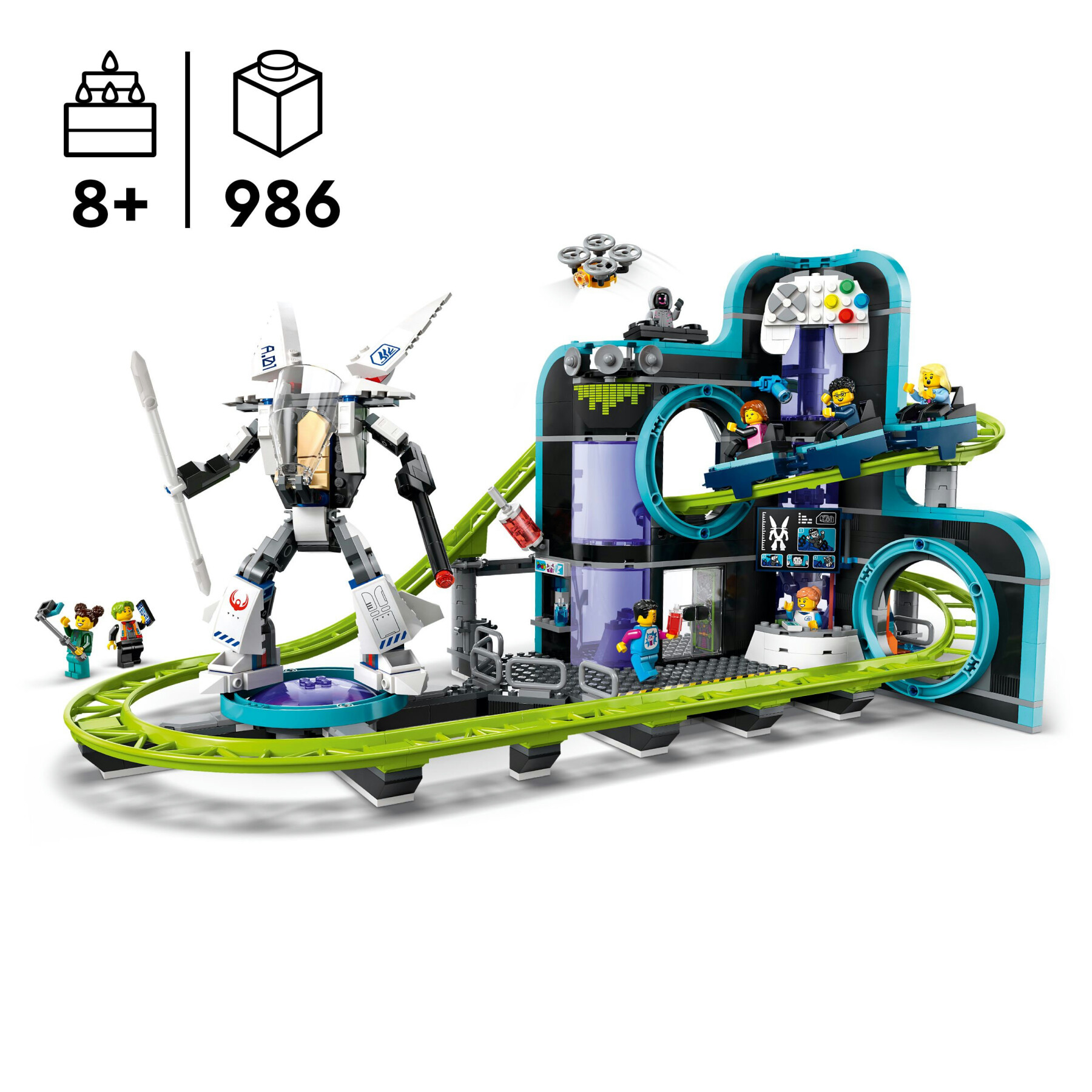 Lego city 60421 montagne russe di robot world, parco giochi per bambini 8+ anni da costruire con mech giocattolo snodabile - LEGO CITY