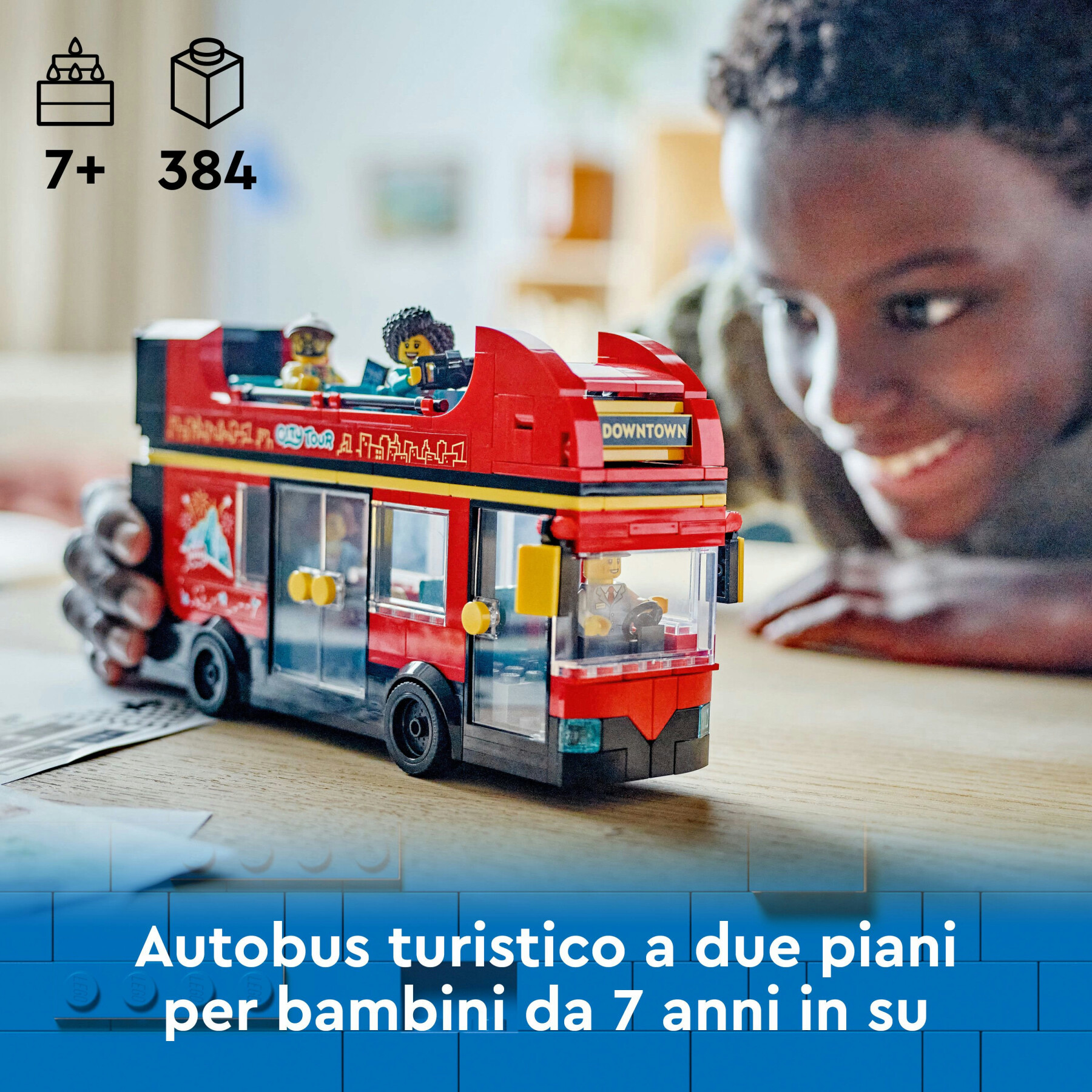 Lego city 60407 autobus turistico rosso a due piani, giochi per bambini 7+ con veicolo giocattolo e 5 minifigure, idea regalo - LEGO CITY