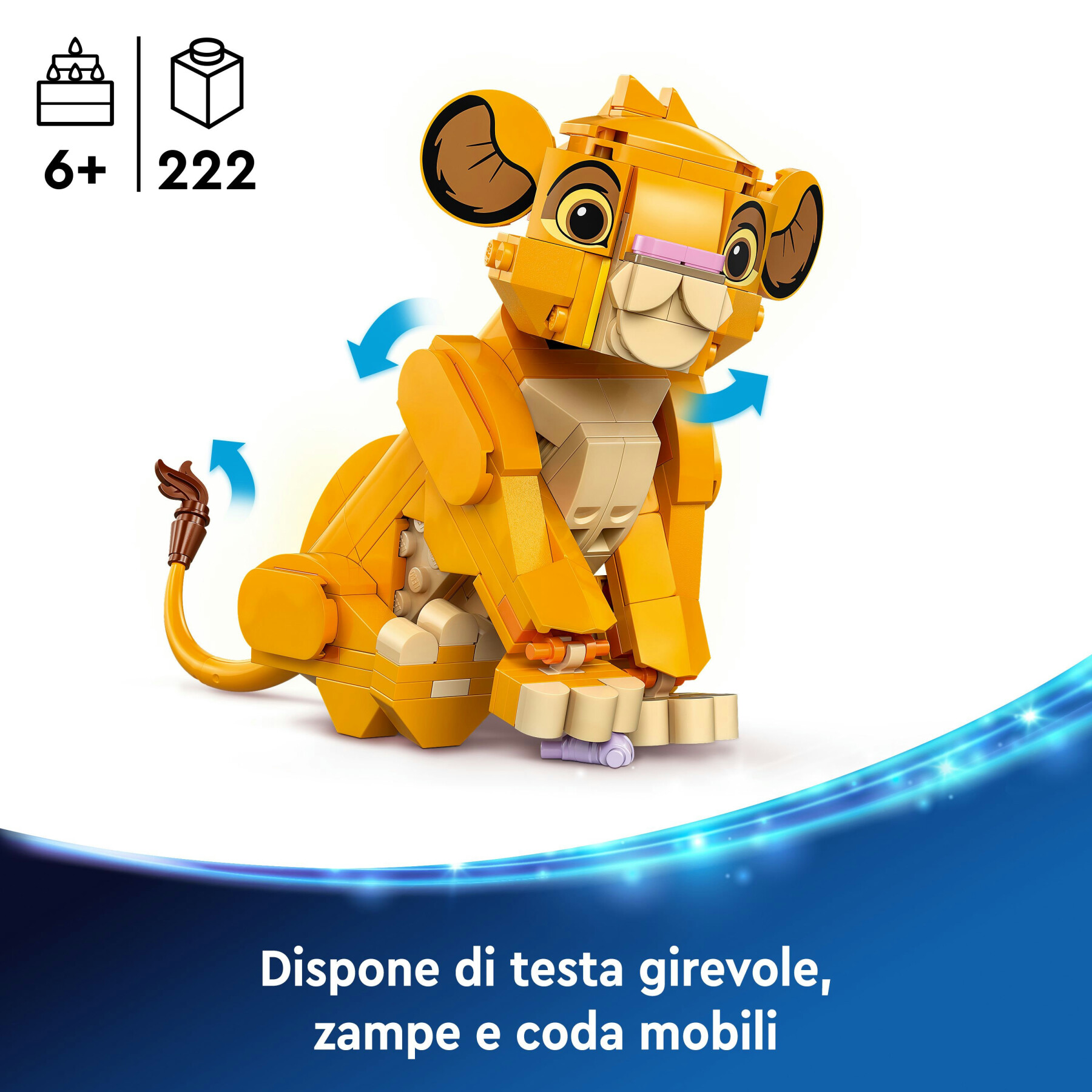 Lego disney 43243 simba, il cucciolo del re leone, giochi di fantasia per bambini 6+ anni, personaggio giocattolo costruibile - Lego