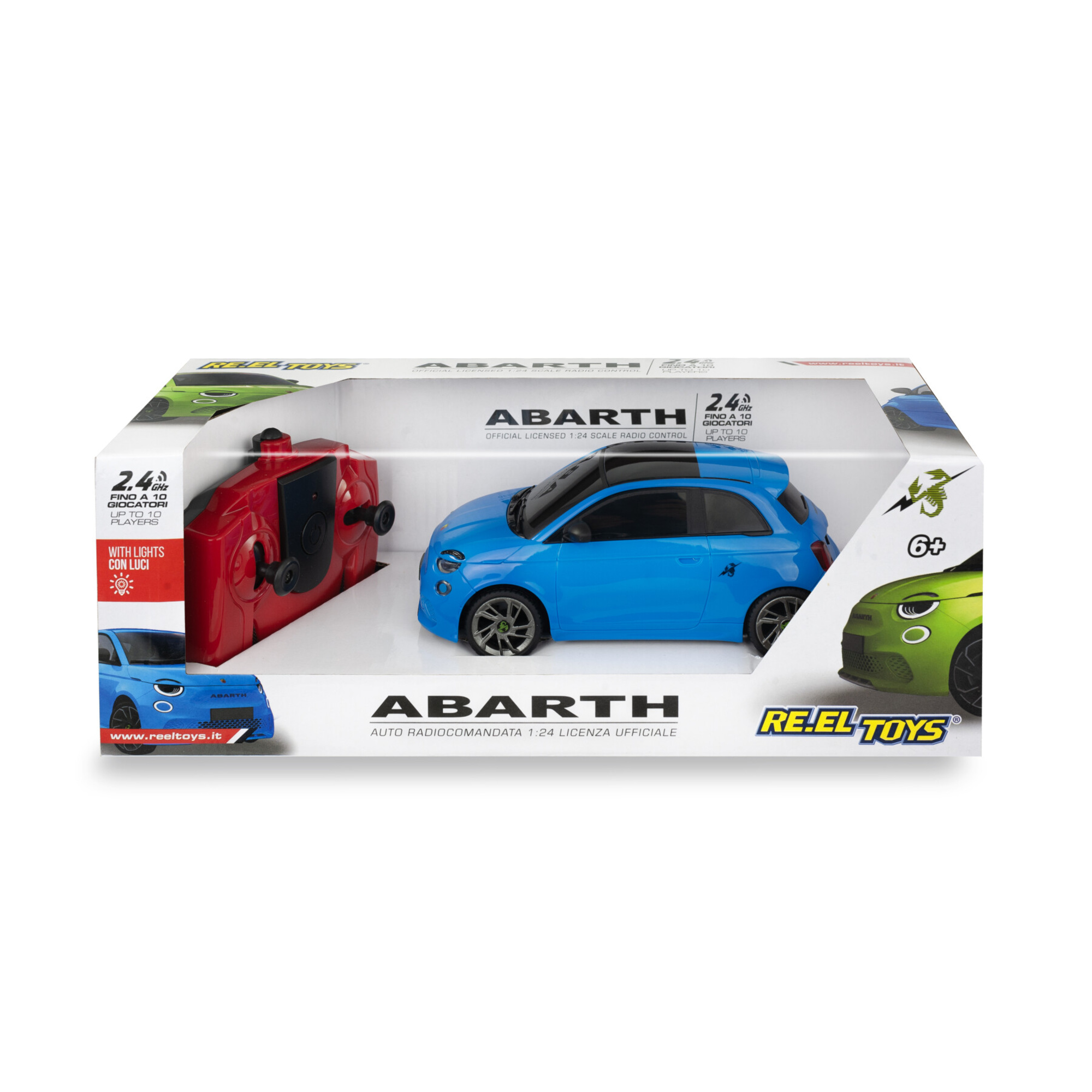 Abarth 500e: rc 2.4ghz, 6+, sc.1:24. con luci anteriori e carrozzeria verniciata. assort. in 2 colori. - 