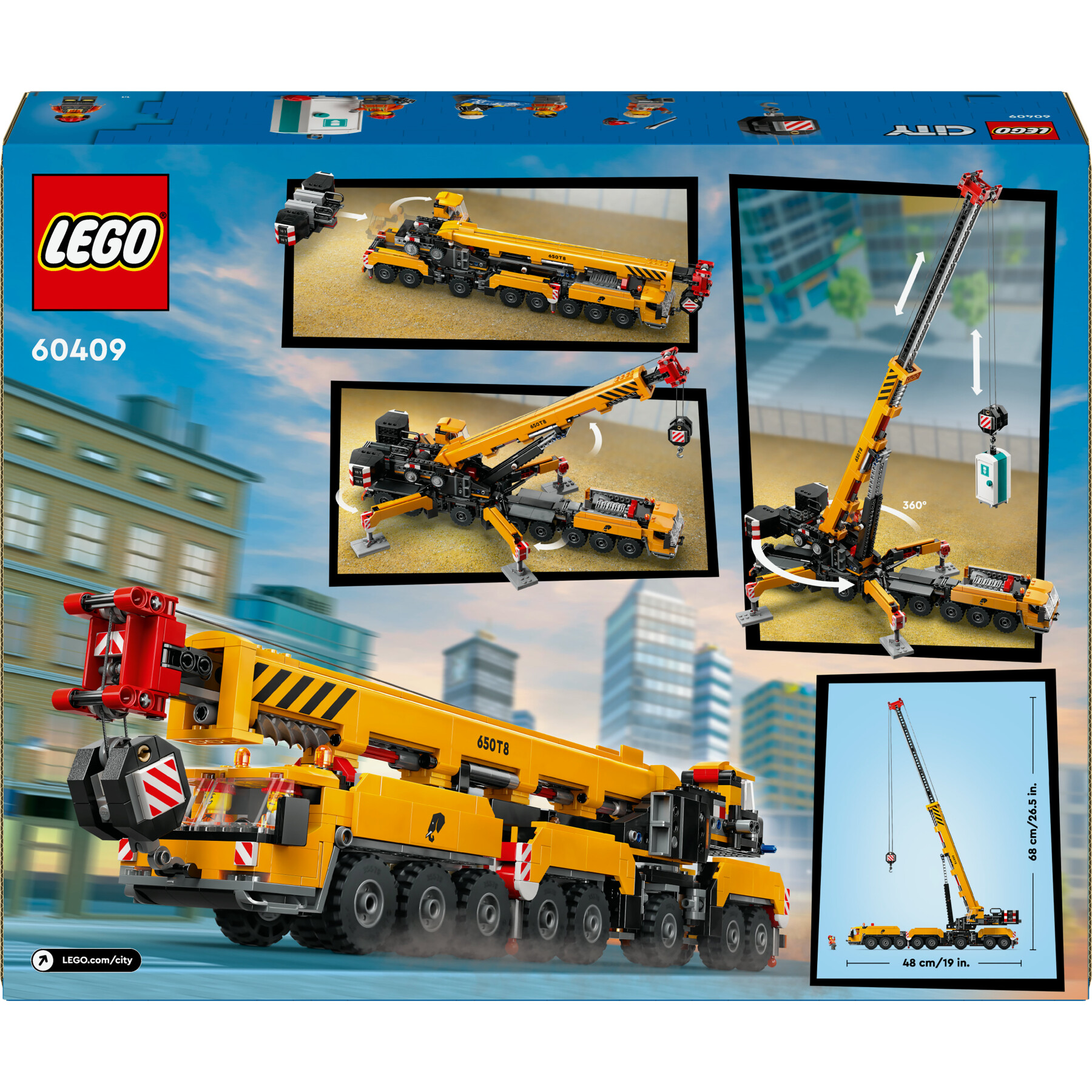 Lego city 60409 gru da cantiere mobile gialla, giochi creativi per bambini 9+, veicolo giocattolo con funzioni e 4 minifigure - LEGO CITY