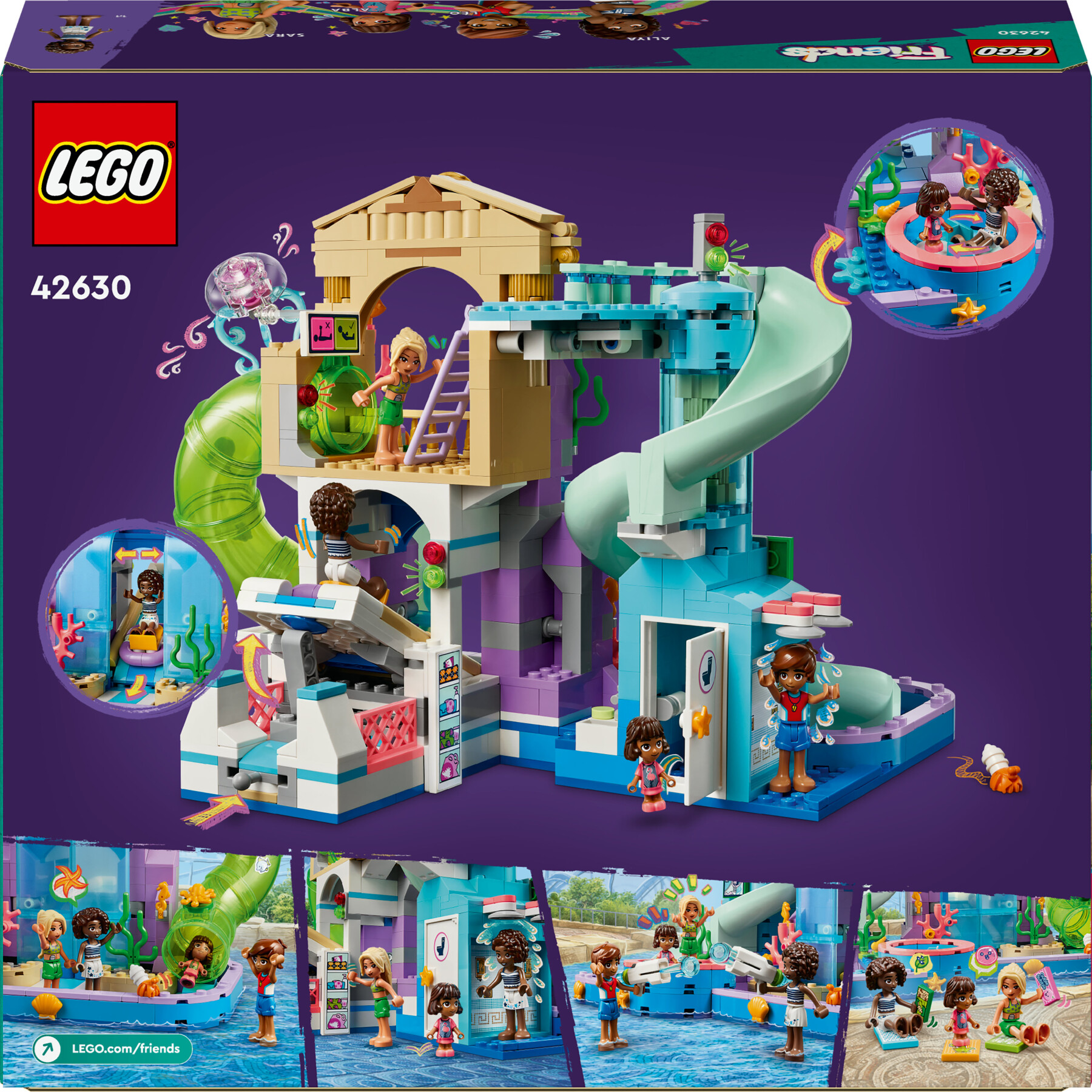 Lego friends 42630 parco acquatico di heartlake city, giochi creativi per bambini 8+ con scivoli per l'acqua e 4 personaggi - LEGO CITY