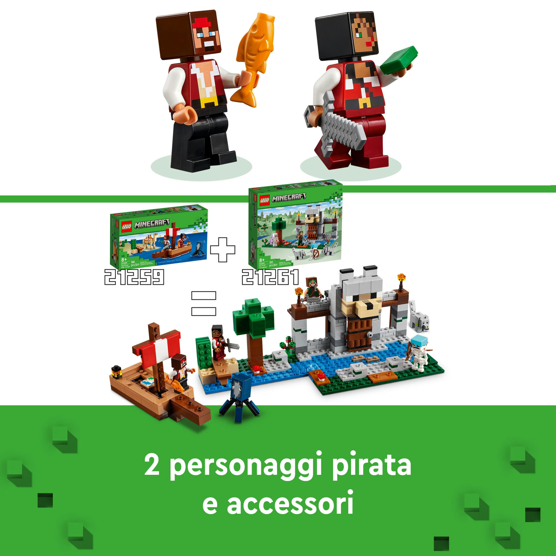 Lego minecraft 21259 il viaggio del galeone dei pirati, barca giocattolo da costruire con personaggi, giochi per bambini 8+ - MINECRAFT