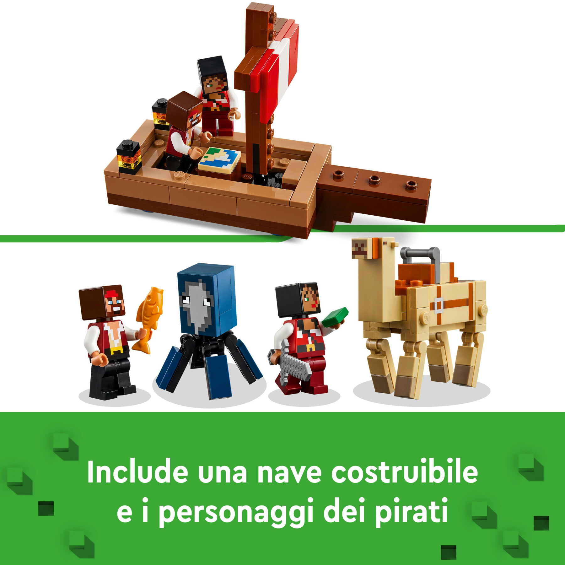 Lego minecraft 21259 il viaggio del galeone dei pirati, barca giocattolo da costruire con personaggi, giochi per bambini 8+ - MINECRAFT