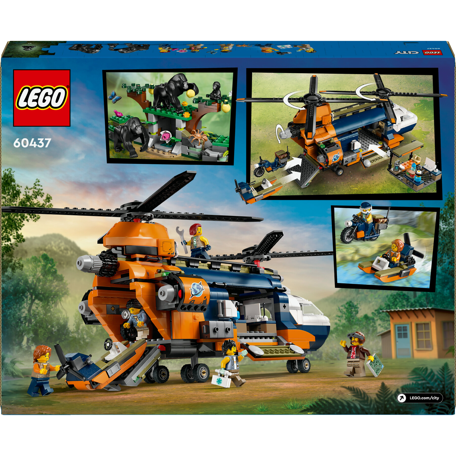 Lego city 60437 elicottero dell’esploratore nella giungla, giochi per bambini 8+ con veicolo giocattolo, animali e minifigure - LEGO CITY