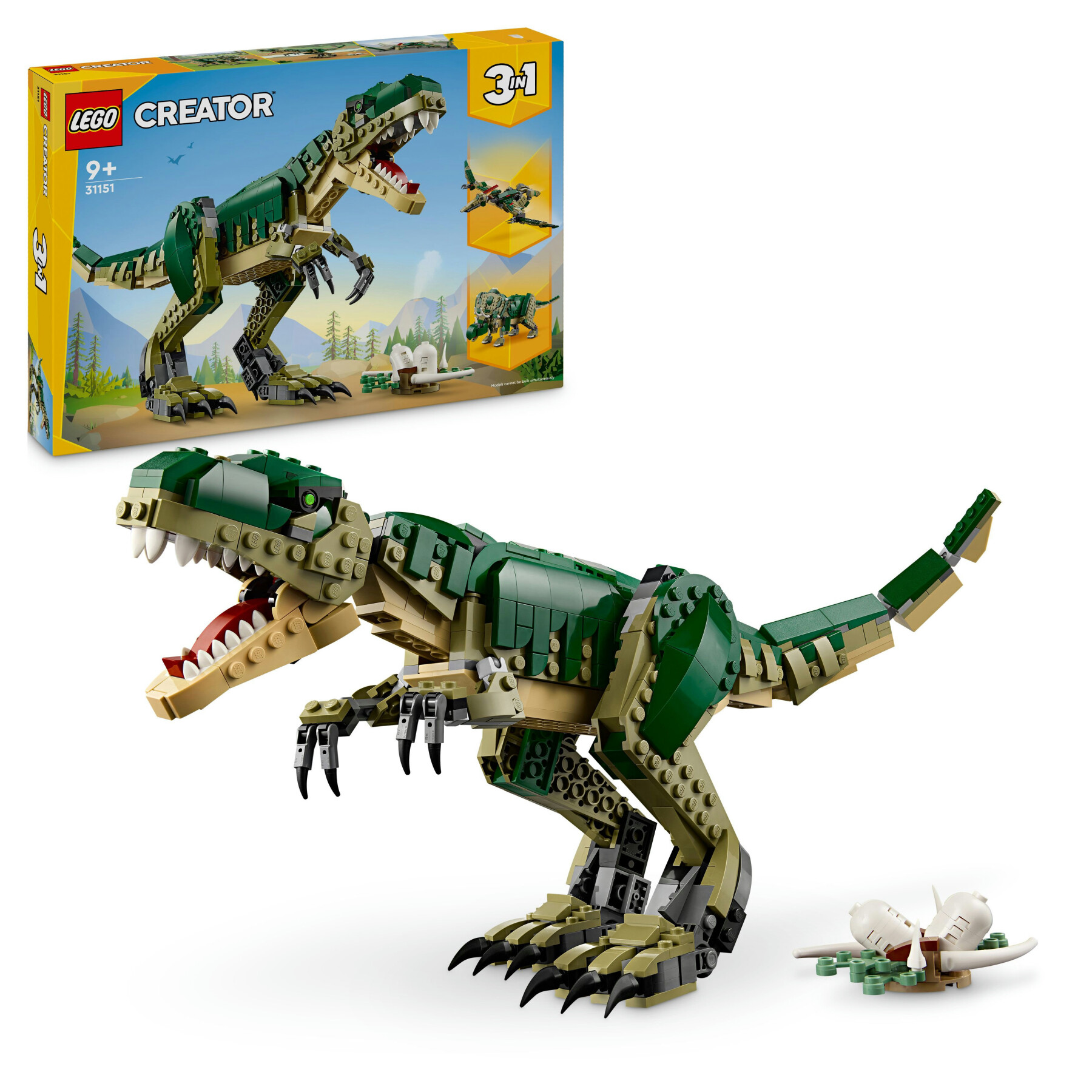 Lego creator 3 in 1 31151 t. rex, dinosauro giocattolo trasformabile in triceratopo e pterodattilo, giochi per bambini 9+ - LEGO CREATOR