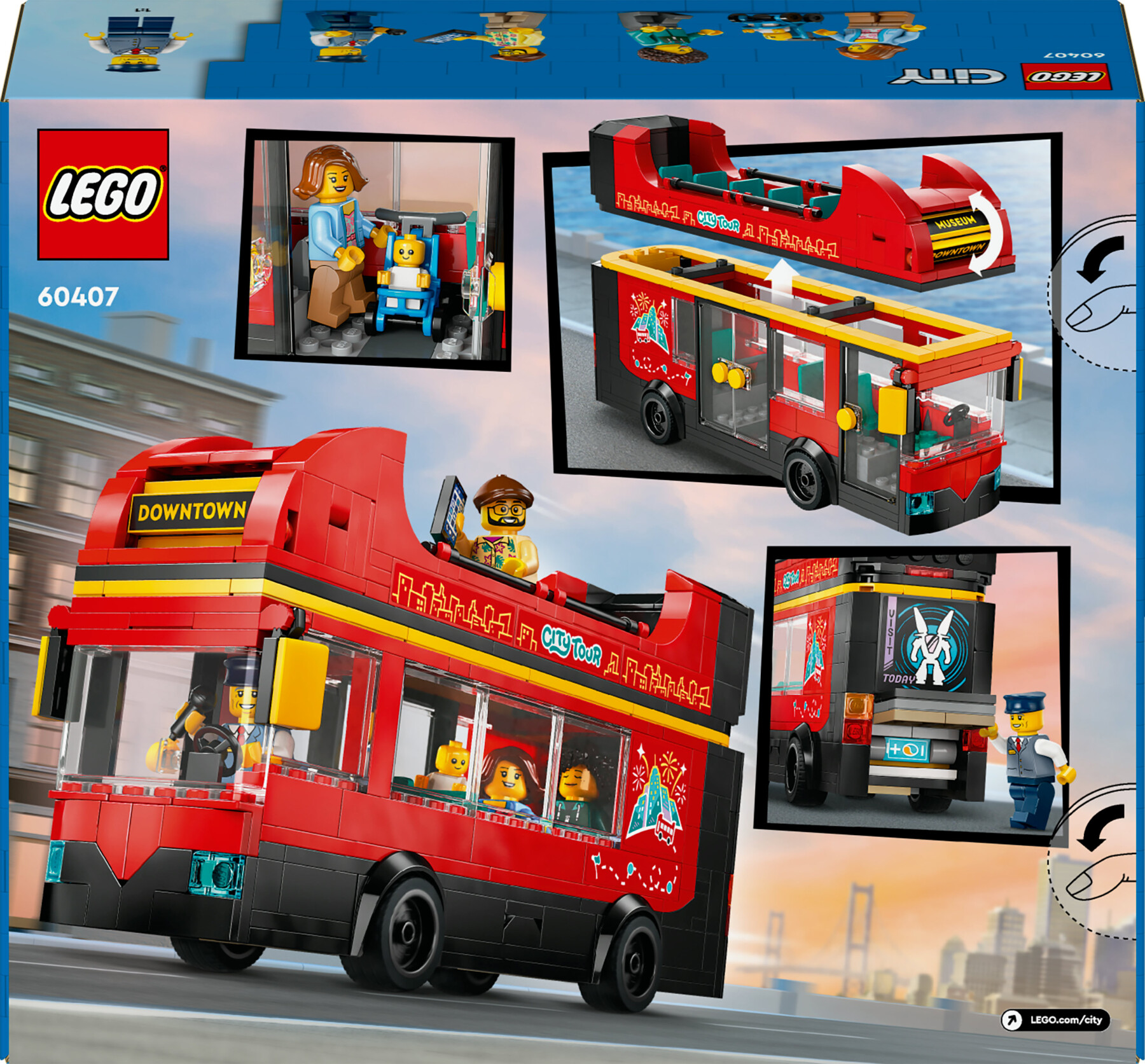 Lego city 60407 autobus turistico rosso a due piani, giochi per bambini 7+ con veicolo giocattolo e 5 minifigure, idea regalo - LEGO CITY
