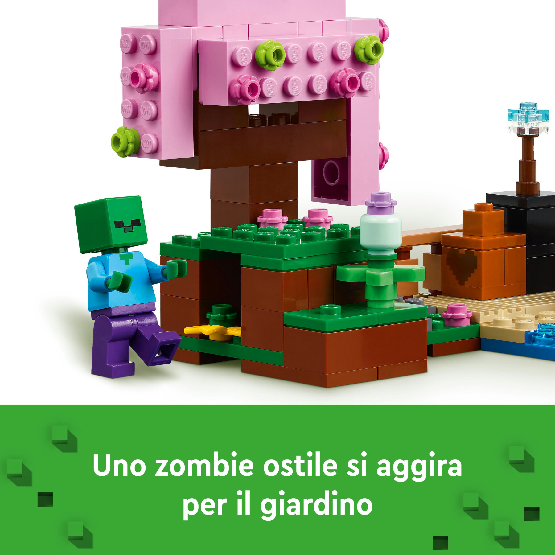 Lego minecraft 21260 il giardino del ciliegio in fiore, modello di bioma con 1 personaggio e animali, giochi per bambini 8+ - MINECRAFT