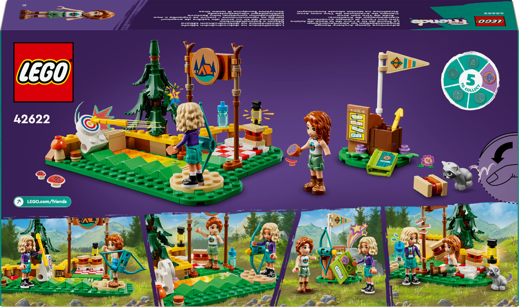 Lego friends 42622 tiro con l'arco al campo avventure, giochi sportivi per bambini 6+ con frecce giocattolo e 2 mini bamboline - LEGO FRIENDS