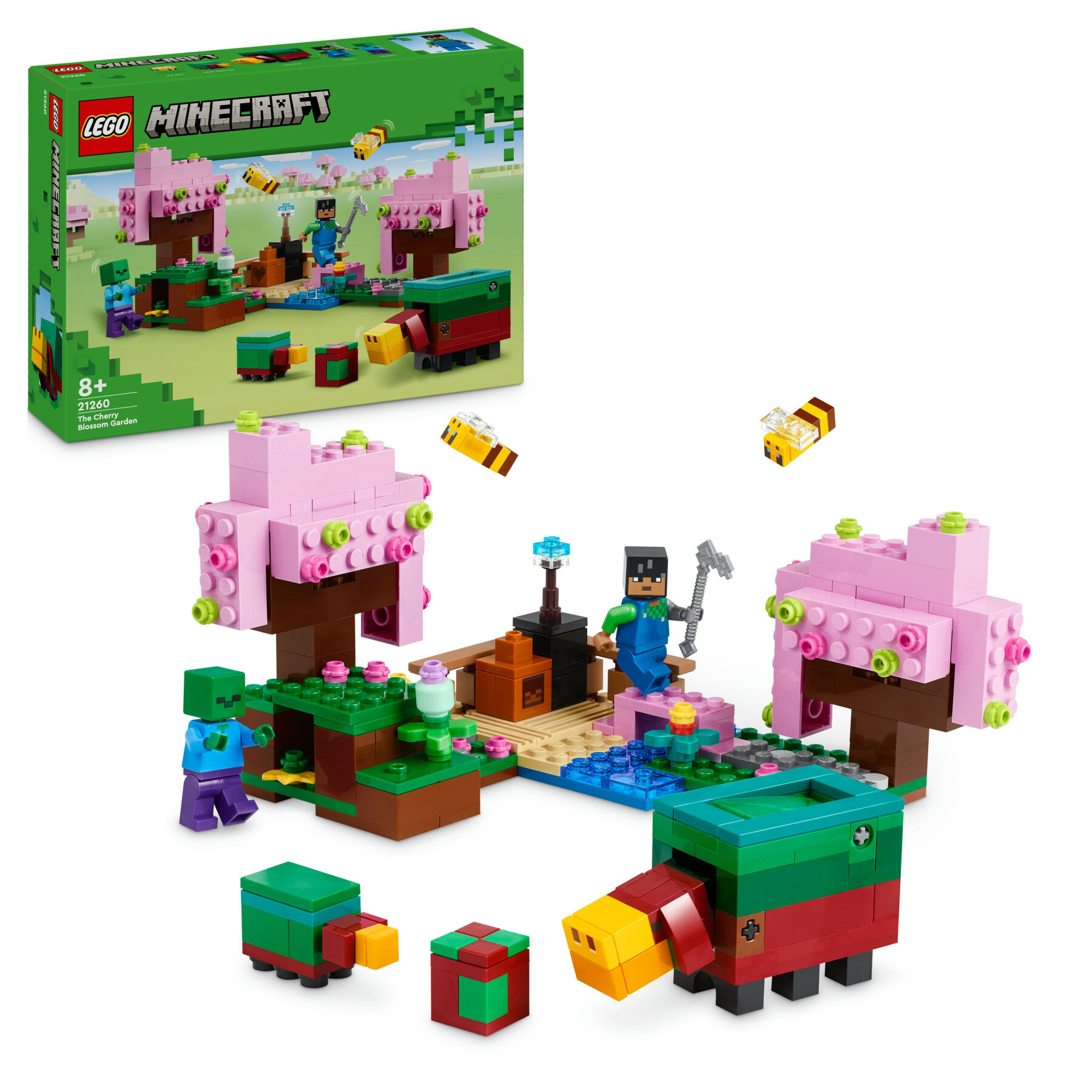 Lego minecraft 21260 il giardino del ciliegio in fiore, modello di bioma con 1 personaggio e animali, giochi per bambini 8+ - MINECRAFT
