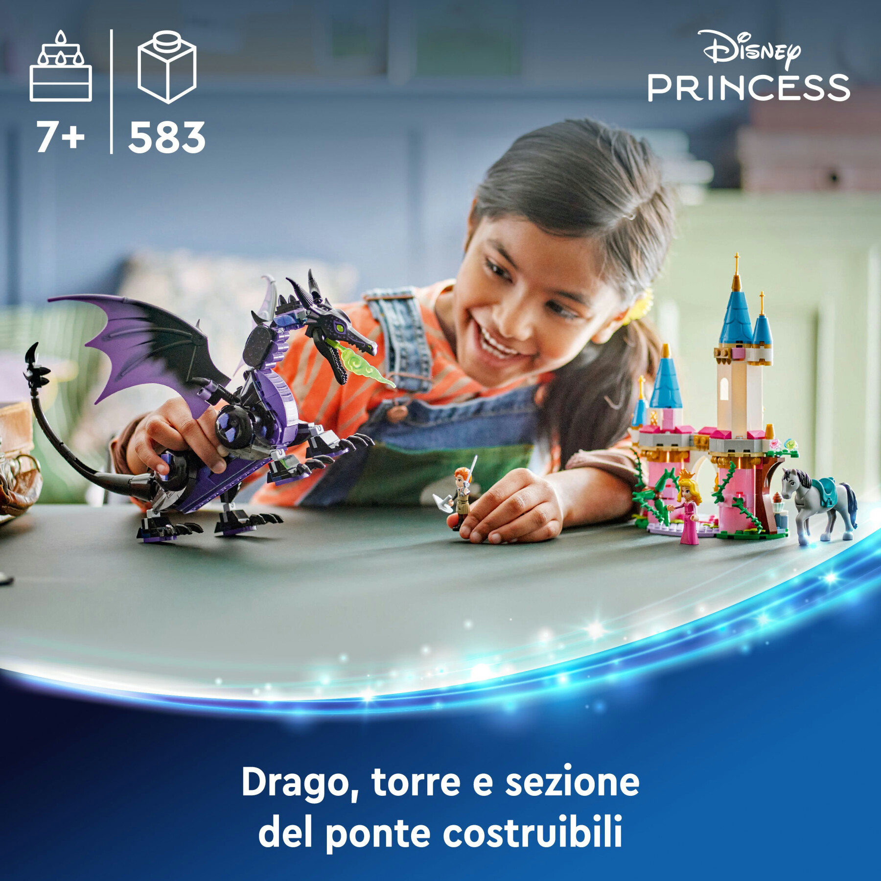 Lego disney 43240 malefica drago, parte del castello giocattolo da costruire con torri e 2 mini bamboline, giochi bambini 7+ - LEGO DISNEY PRINCESS