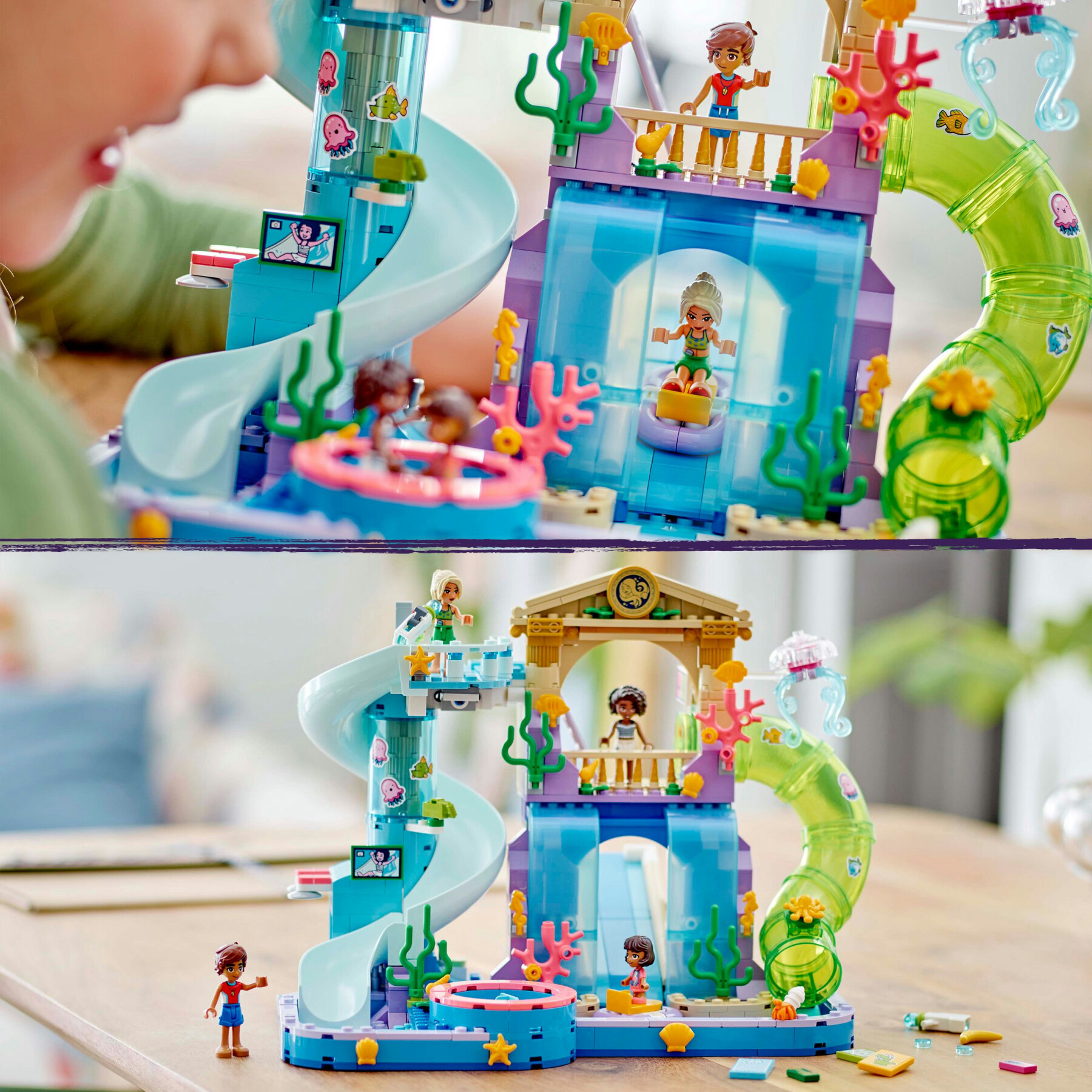 Lego friends 42630 parco acquatico di heartlake city, giochi creativi per bambini 8+ con scivoli per l'acqua e 4 personaggi - LEGO CITY