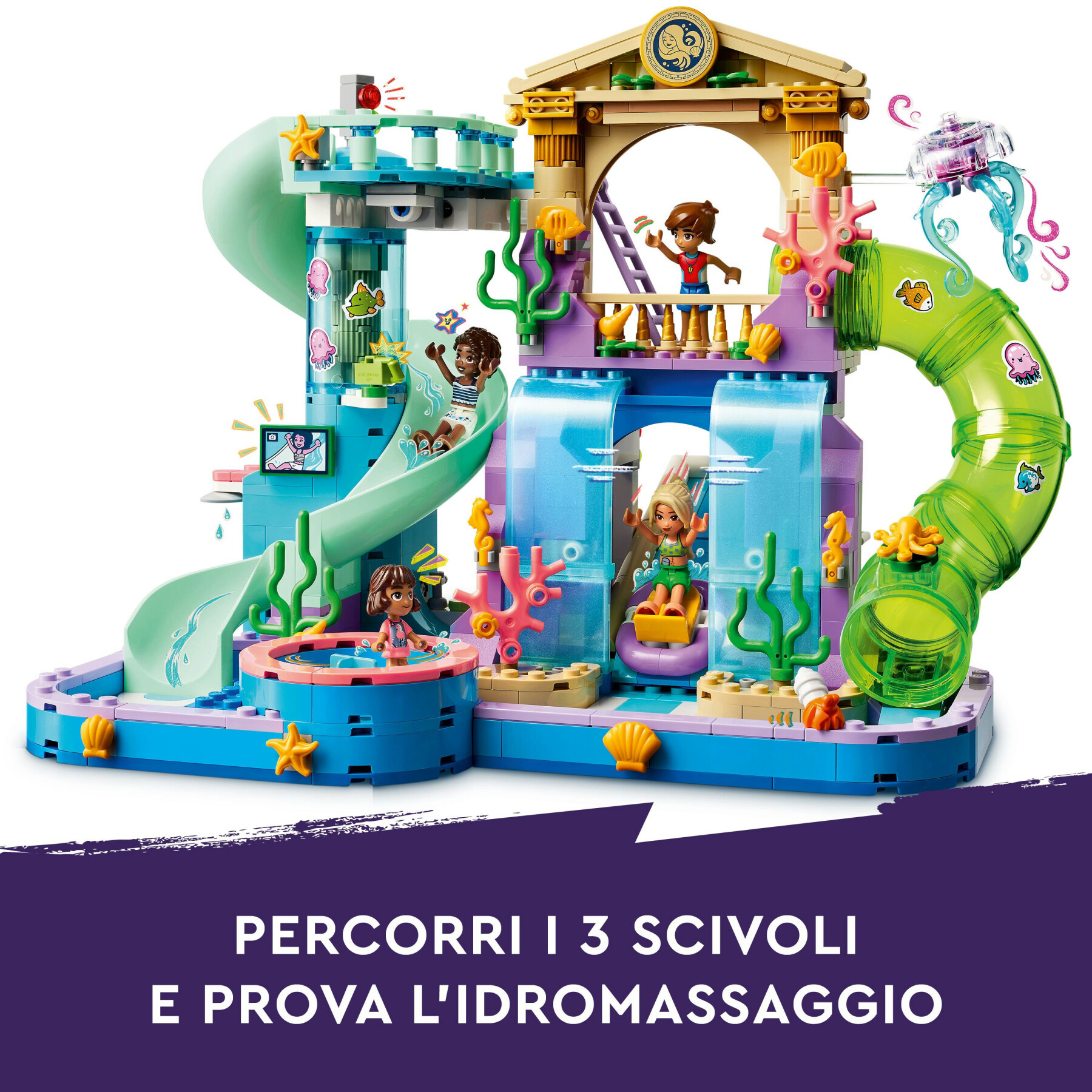 Lego friends 42630 parco acquatico di heartlake city, giochi creativi per bambini 8+ con scivoli per l'acqua e 4 personaggi - LEGO CITY