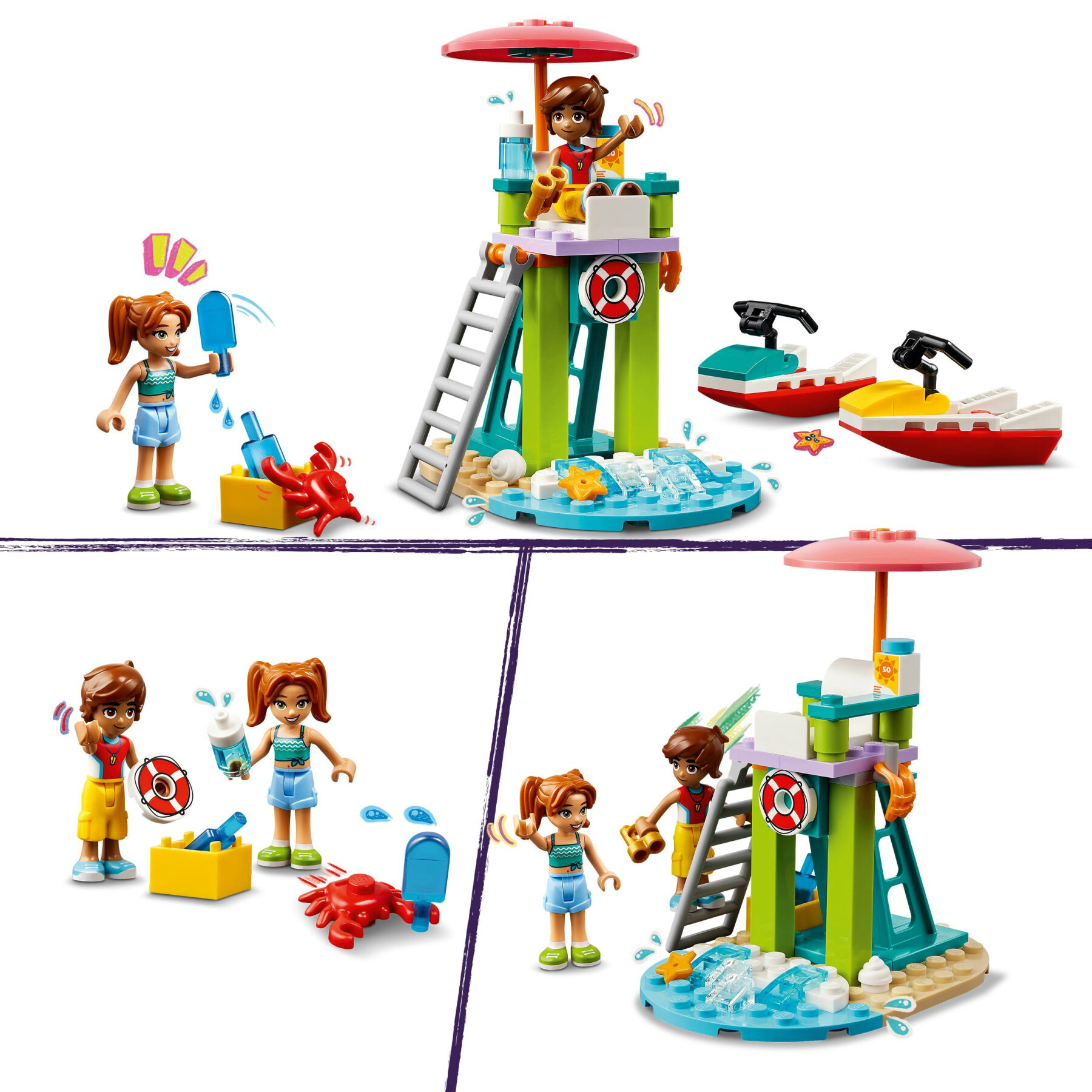 Lego friends 42623 moto d’acqua, giochi di ruolo per bambini 5+ con 2 mini doll e delfino, giocattoli da bagnino, idee regalo - LEGO FRIENDS