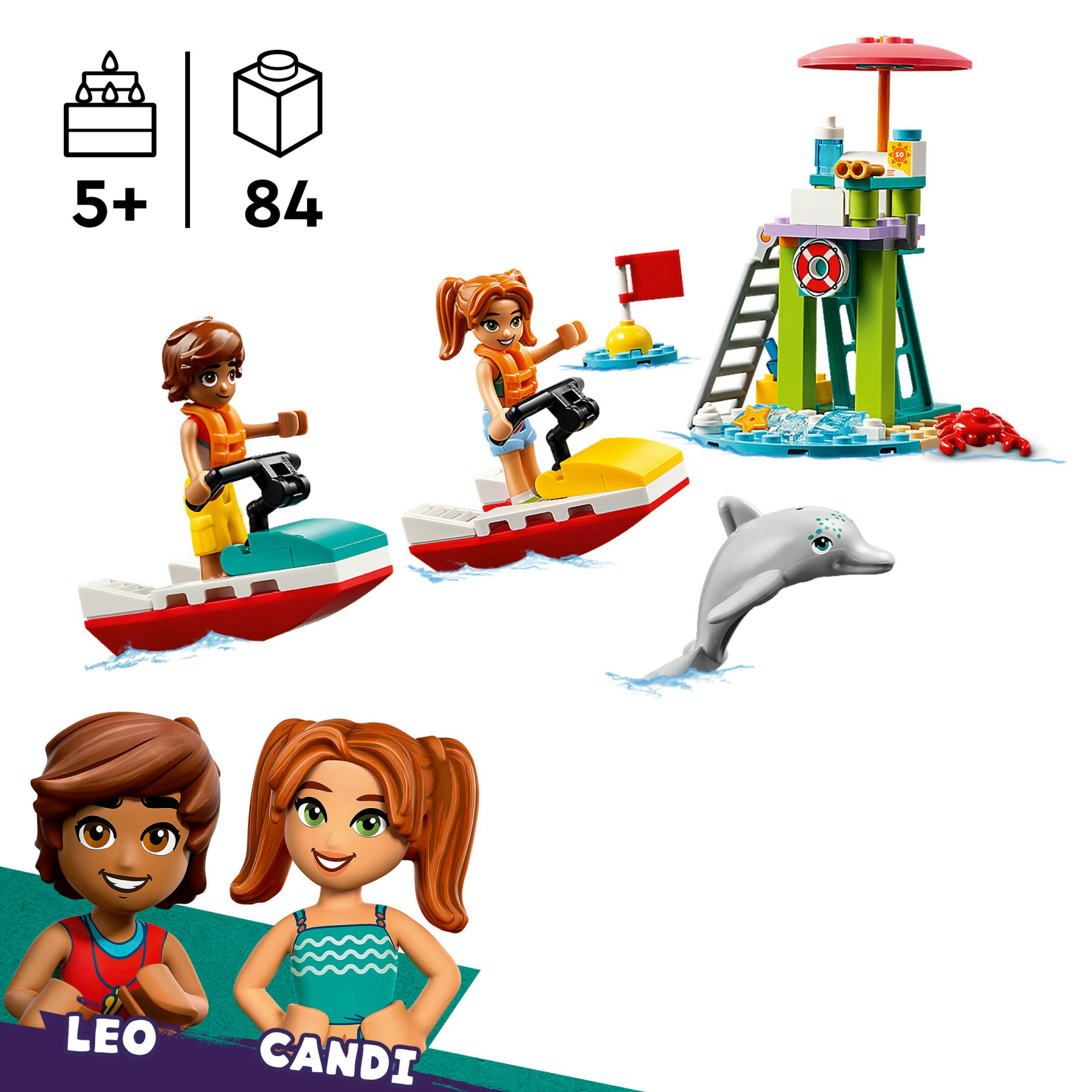 Lego friends 42623 moto d’acqua, giochi di ruolo per bambini 5+ con 2 mini doll e delfino, giocattoli da bagnino, idee regalo - LEGO FRIENDS