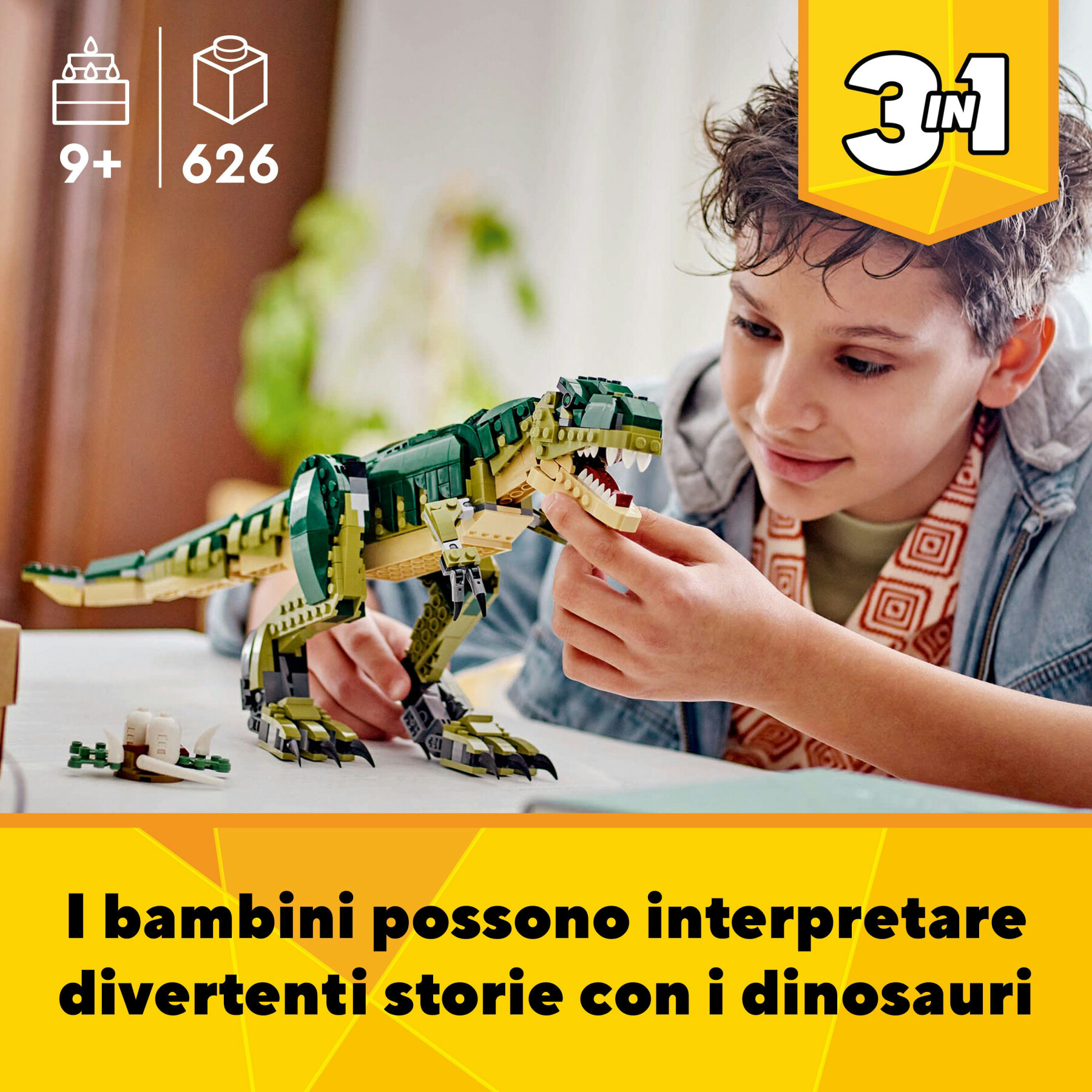 Lego creator 3 in 1 31151 t. rex, dinosauro giocattolo trasformabile in triceratopo e pterodattilo, giochi per bambini 9+ - LEGO CREATOR