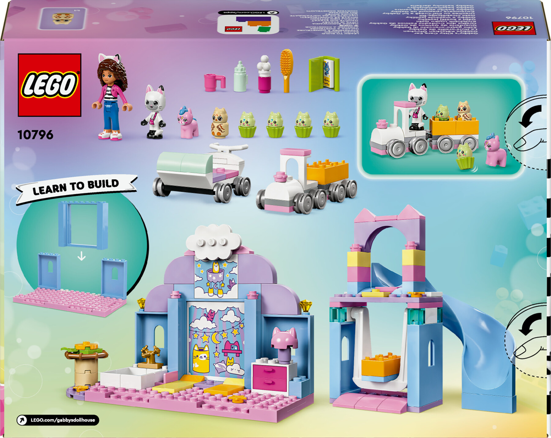 Lego la casa delle bambole di gabby 10796 asilo gatto-orecchio di gabby, giochi educativi per bambini 4+ anni con 6 personaggi - GABBY'S DOLLHOUSE