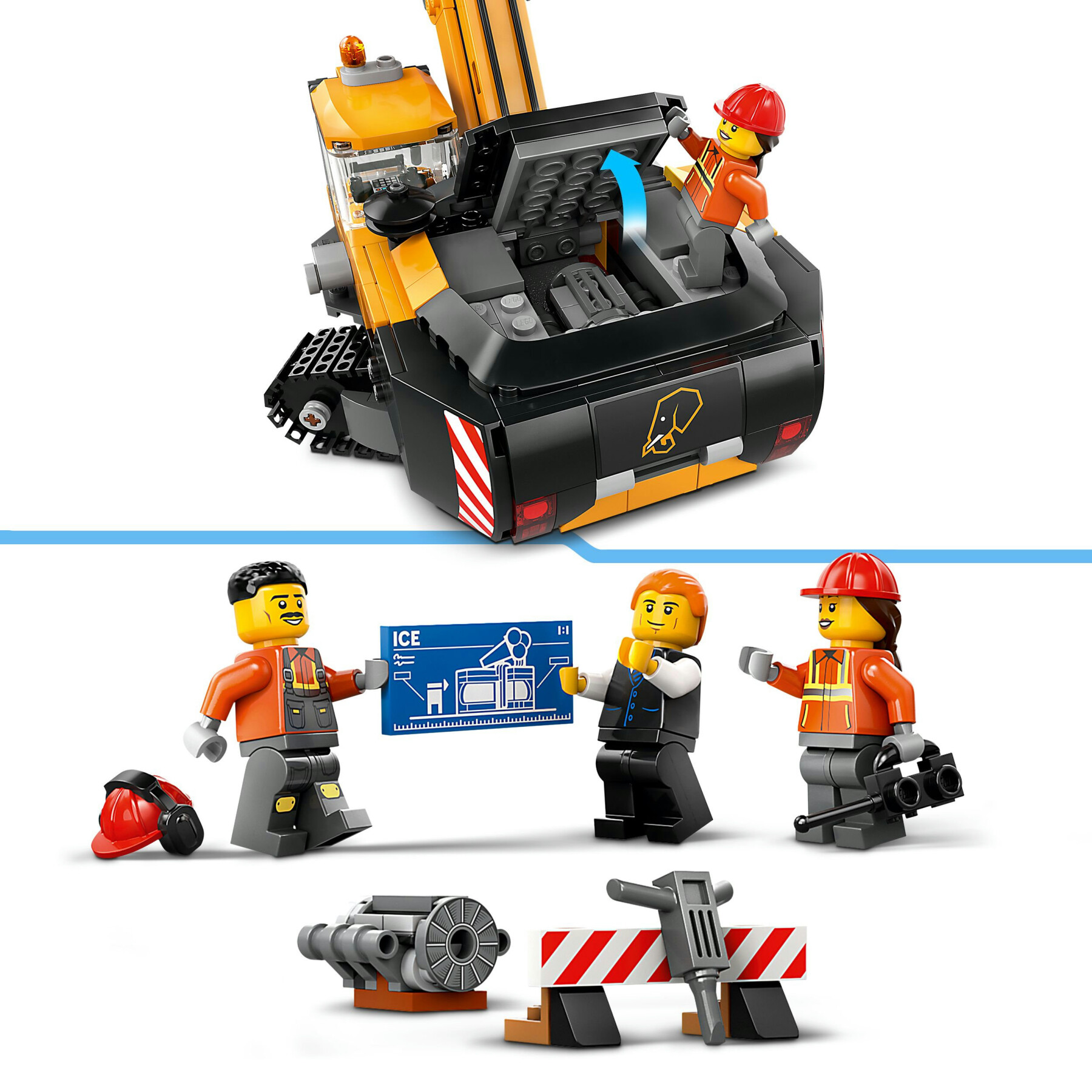 Lego city 60420 escavatore da cantiere giallo, giochi creativi per bambini 8+, veicolo giocattolo da cantiere e 3 minifigure - LEGO CITY