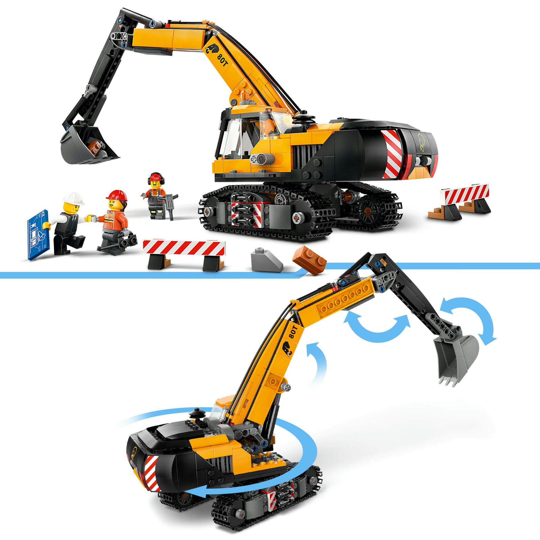 Lego city 60420 escavatore da cantiere giallo, giochi creativi per bambini 8+, veicolo giocattolo da cantiere e 3 minifigure - LEGO CITY