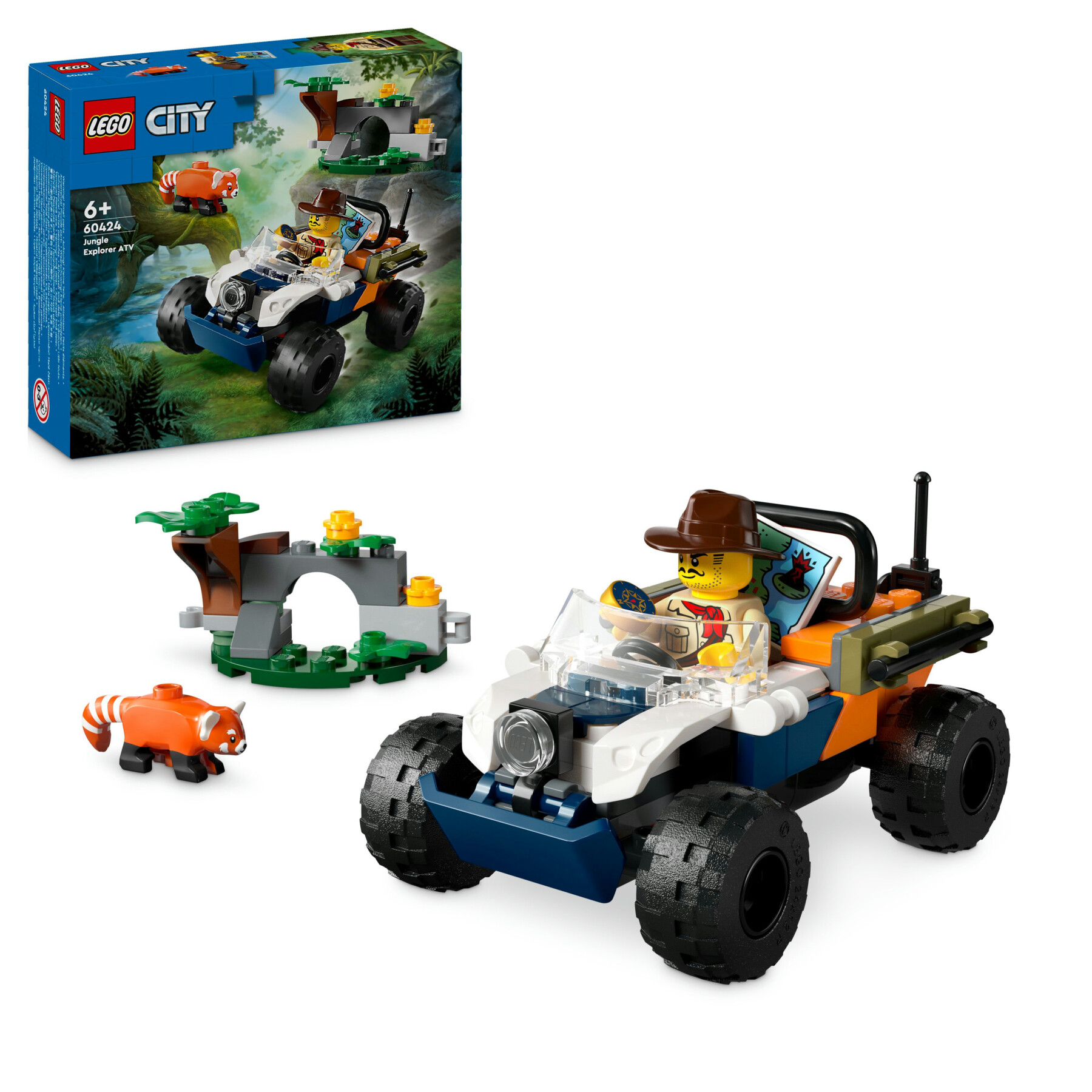 Lego city 60424 atv dell’esploratore della giungla, giochi bambini 6+ anni, veicolo giocattolo con minifigure e panda rosso - LEGO CITY