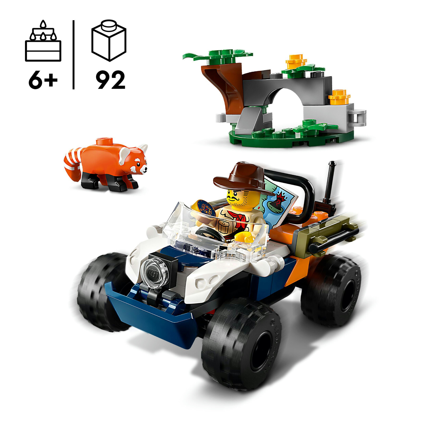 Lego city 60424 atv dell’esploratore della giungla, giochi bambini 6+ anni, veicolo giocattolo con minifigure e panda rosso - LEGO CITY